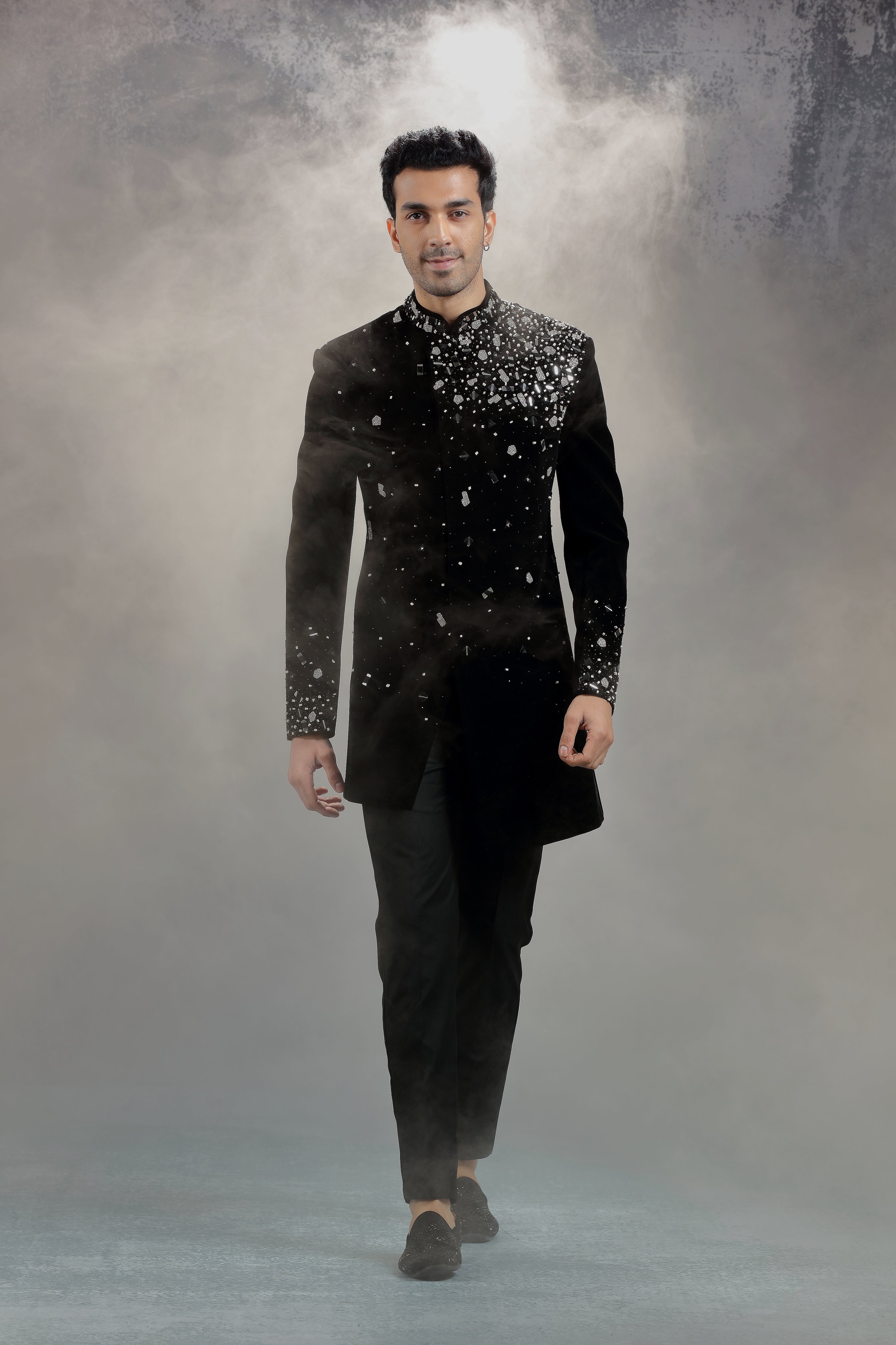 Black Jodhpuri Jacket with Placement Embroidery - Shreeman