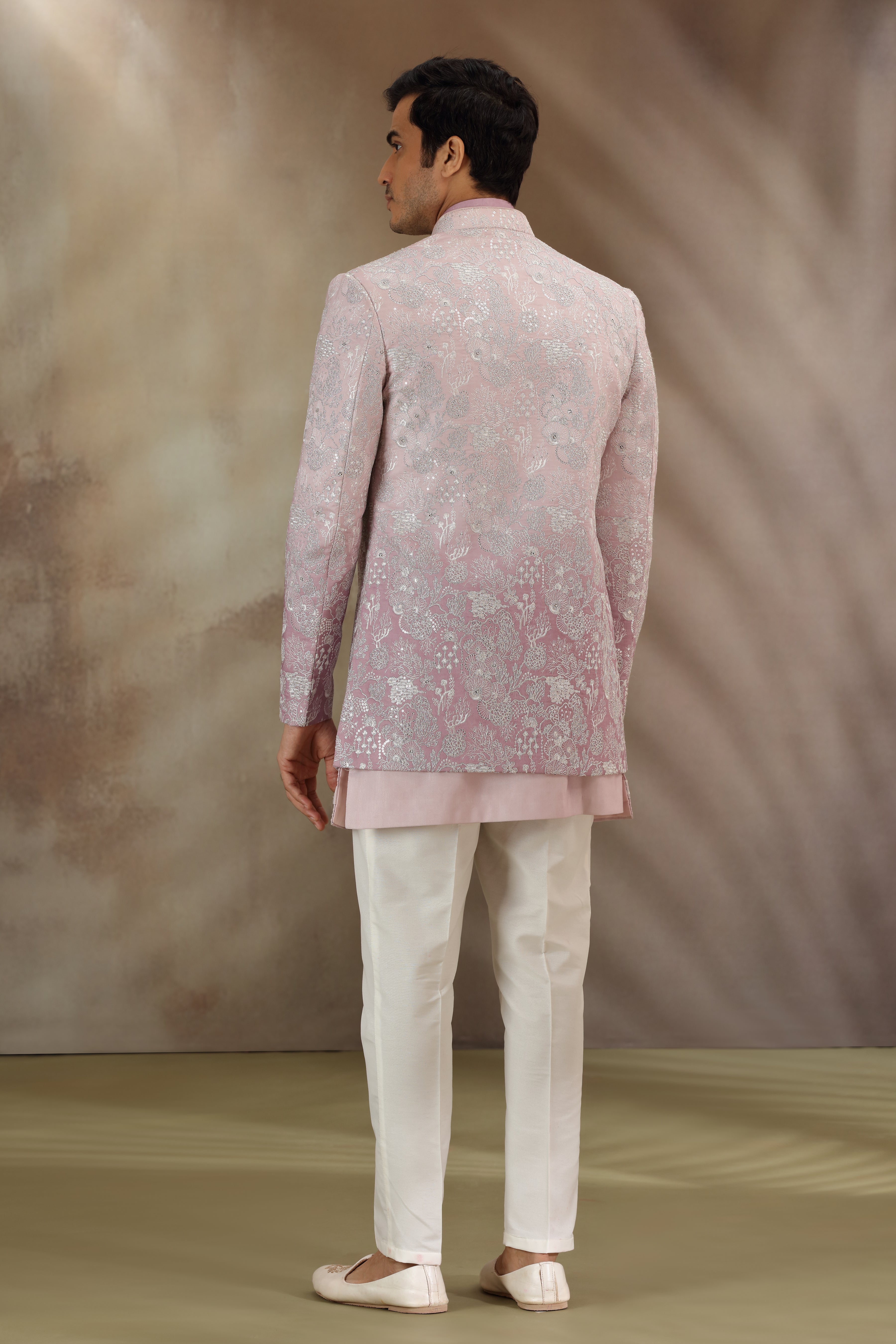 Pastel Pink Silk Indo Western with Resham and Dori Work