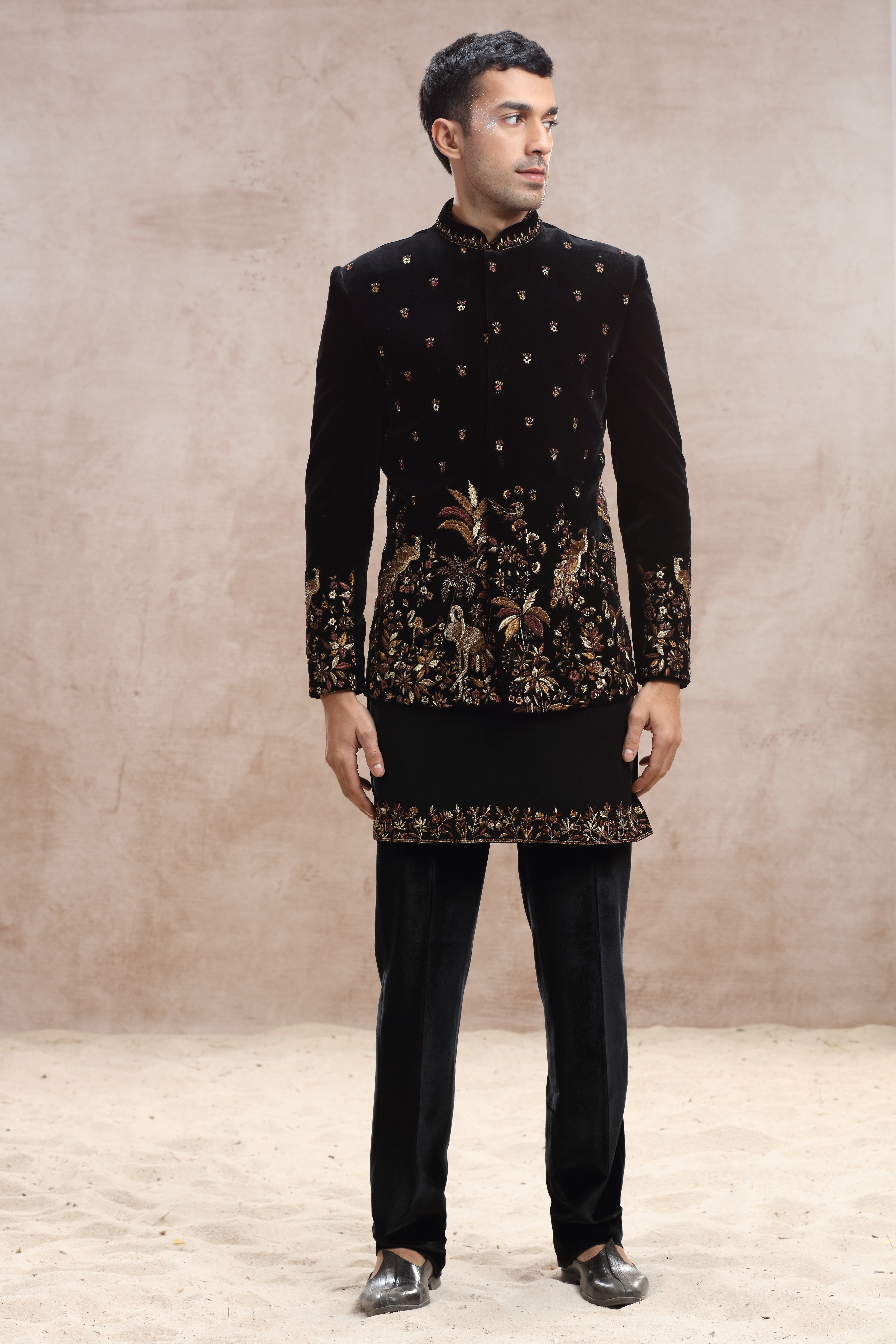 Black Silk Indo Western with Kasab Thread Work