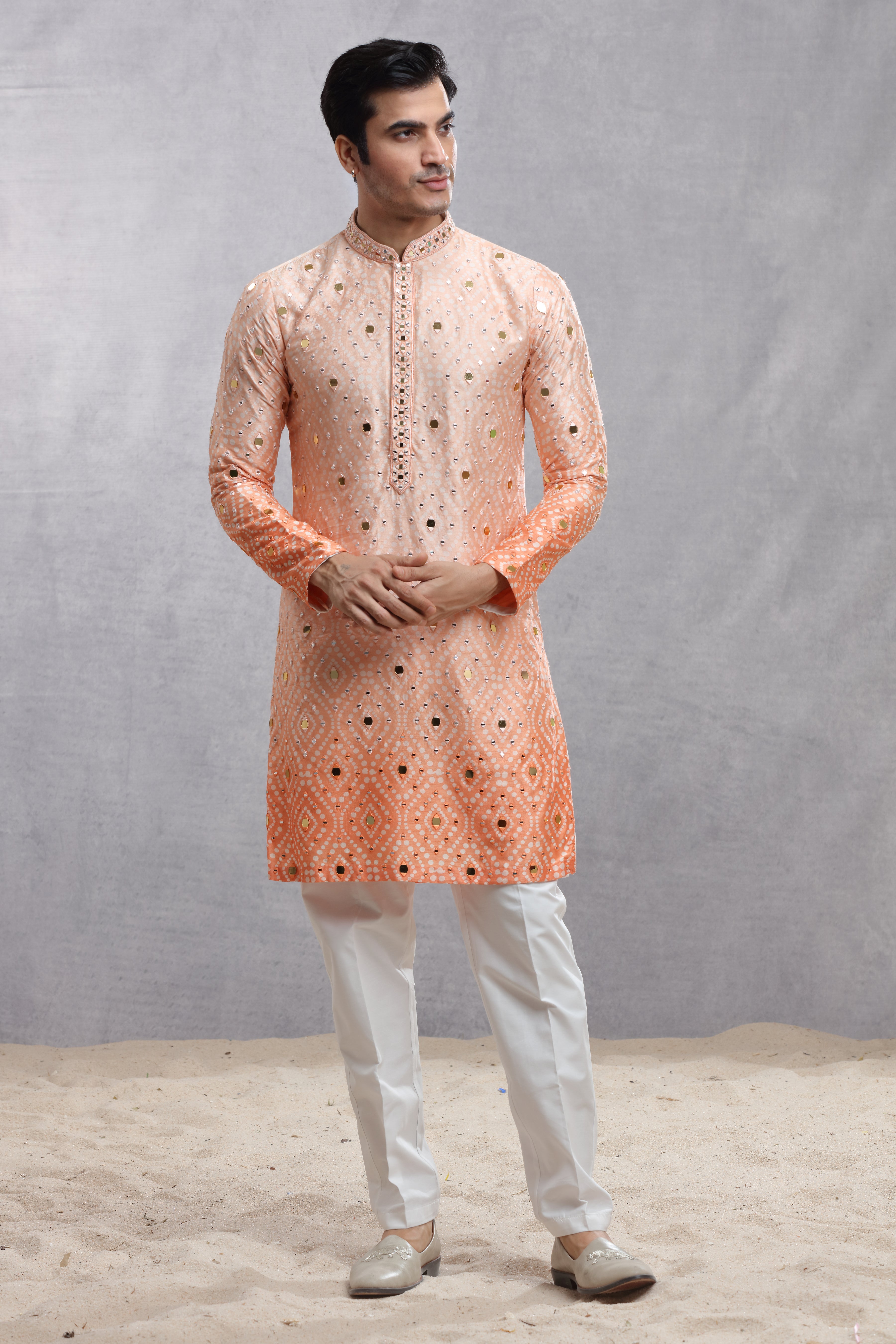 Ombre Dye Silk Kurta with Mirror Work