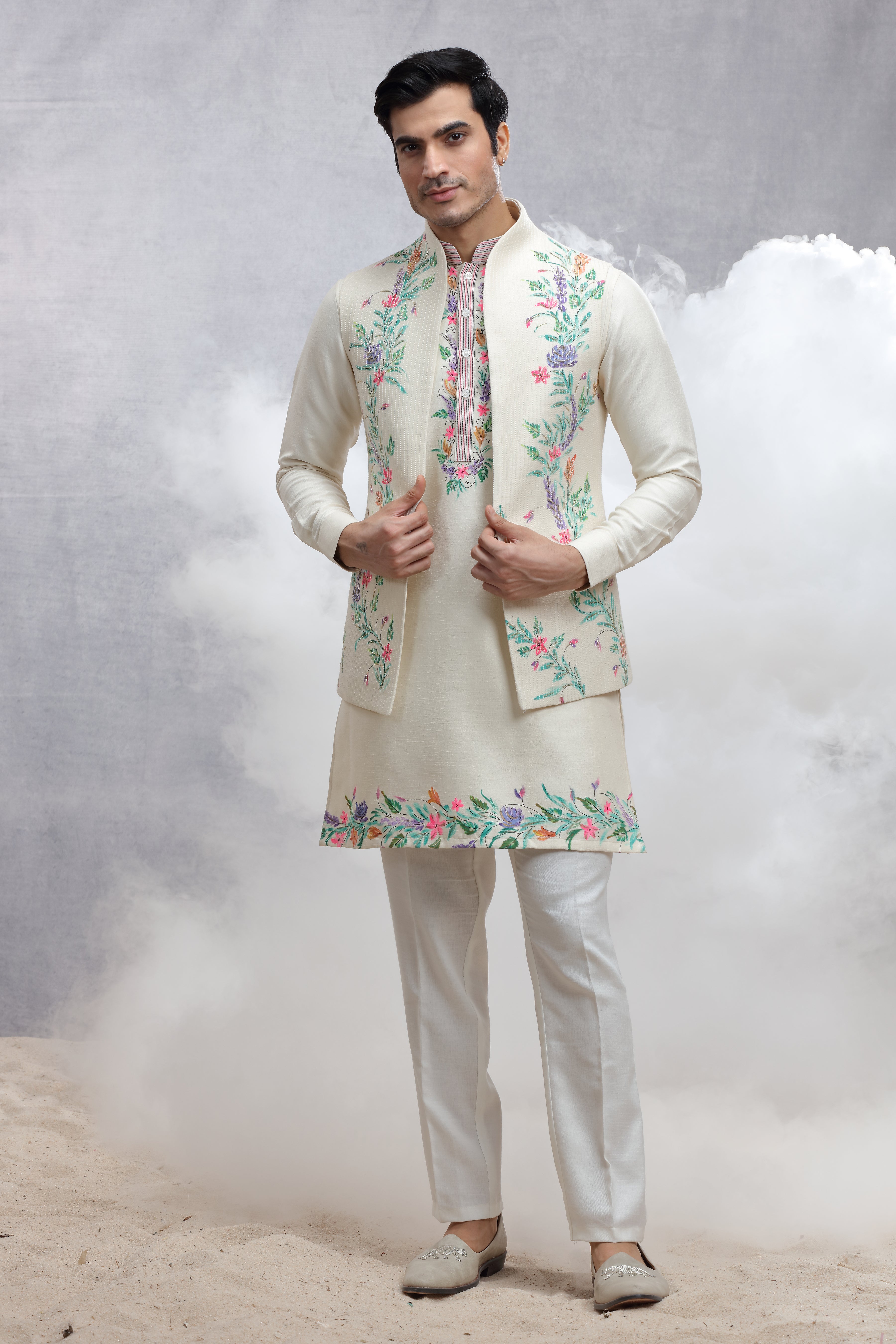 Ivory Koti with Hand-Paint & Embroidery Work