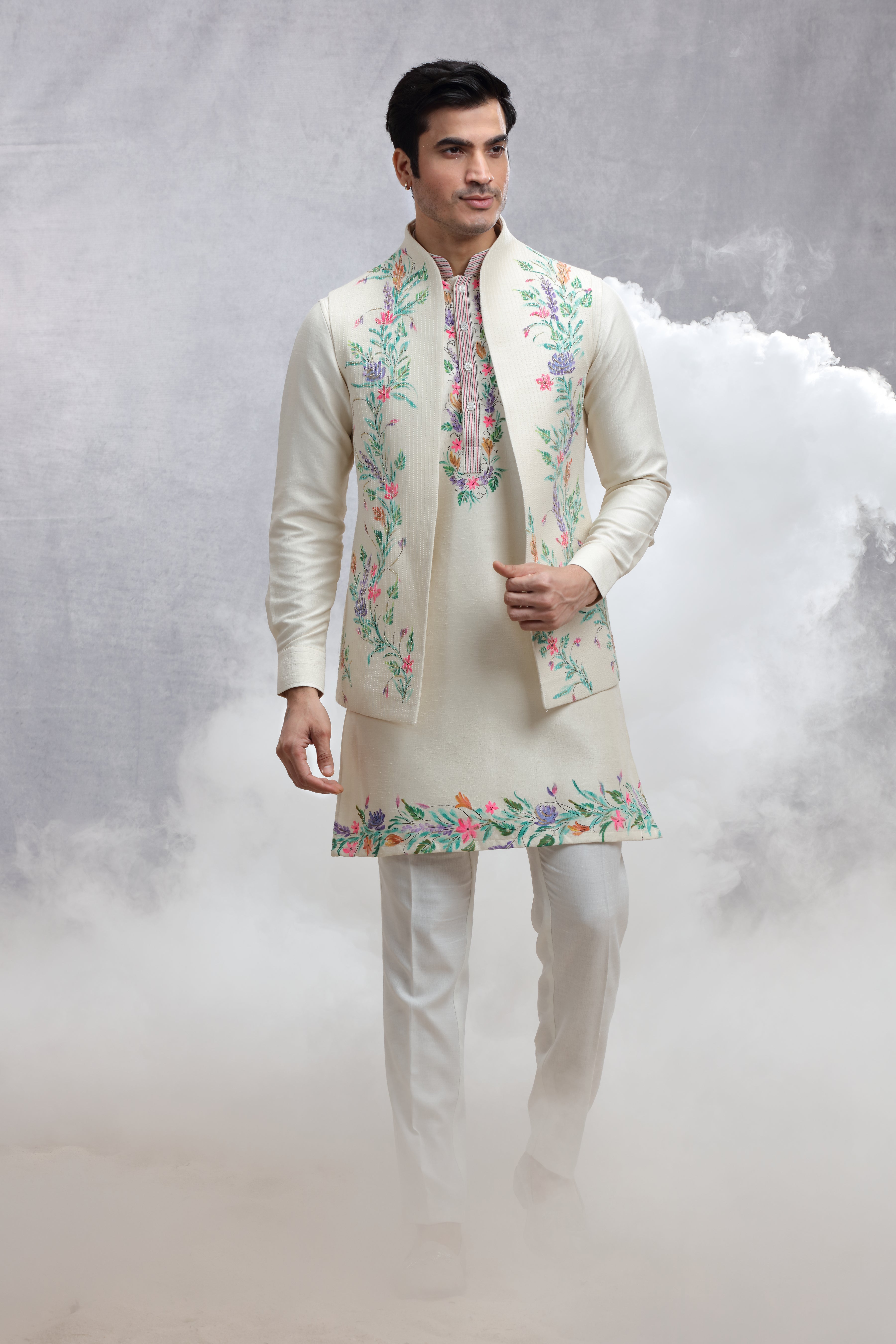Ivory Koti with Hand-Paint & Embroidery Work