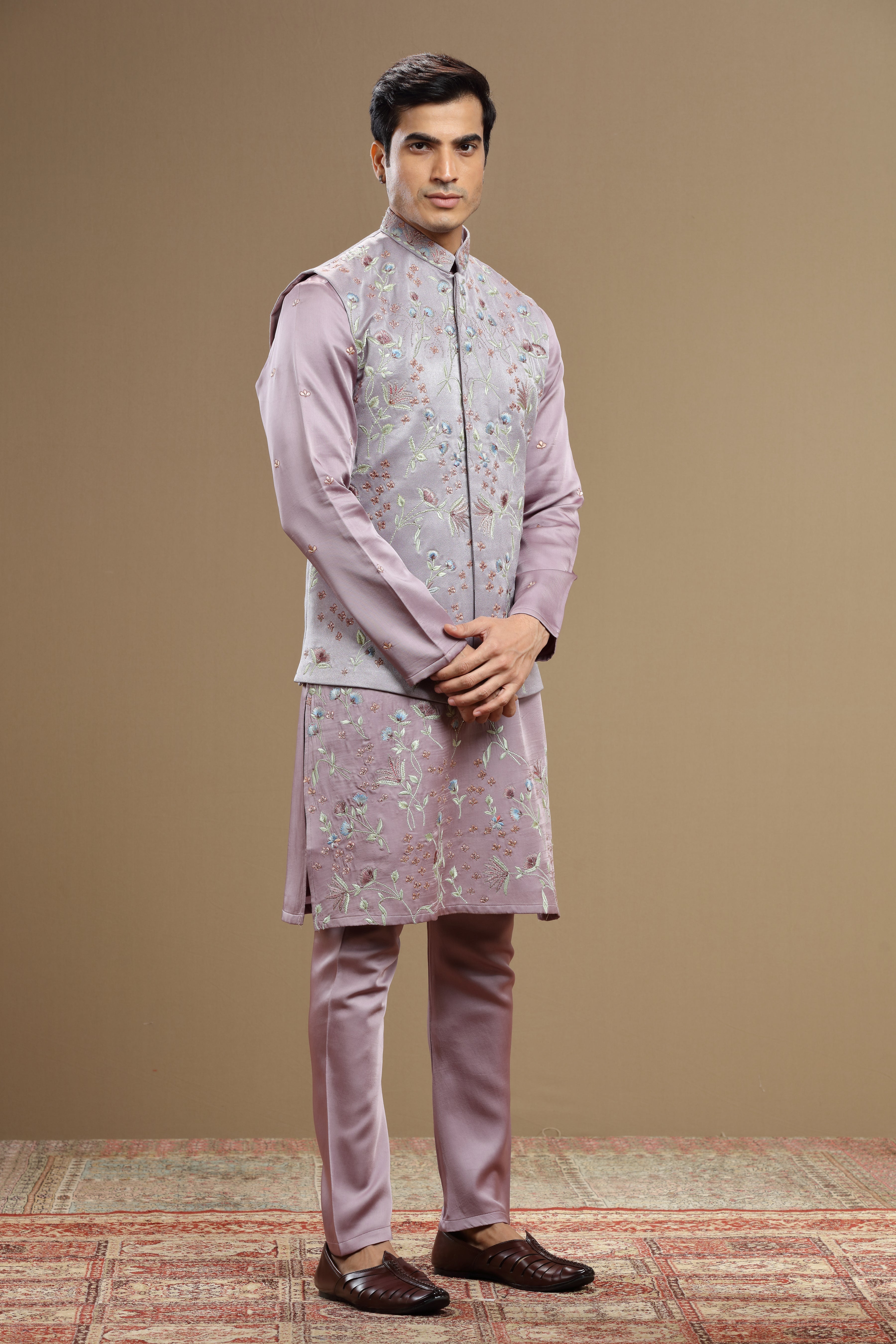 Ivory Floral Jacket Set Multicolor Resham Embroidery - Shreeman