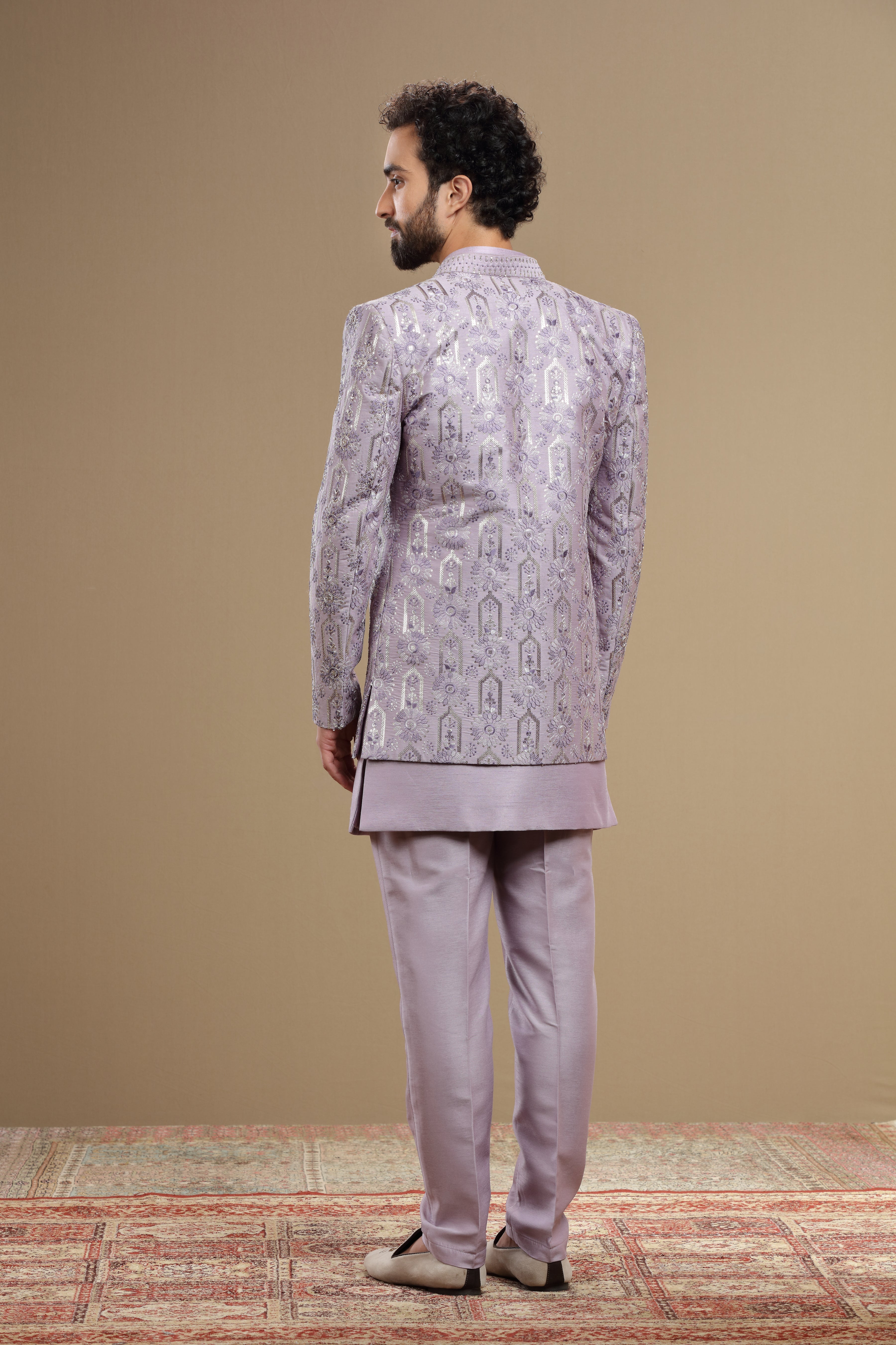 lilac indowestern Hand embroidered in floral motif - Shreeman