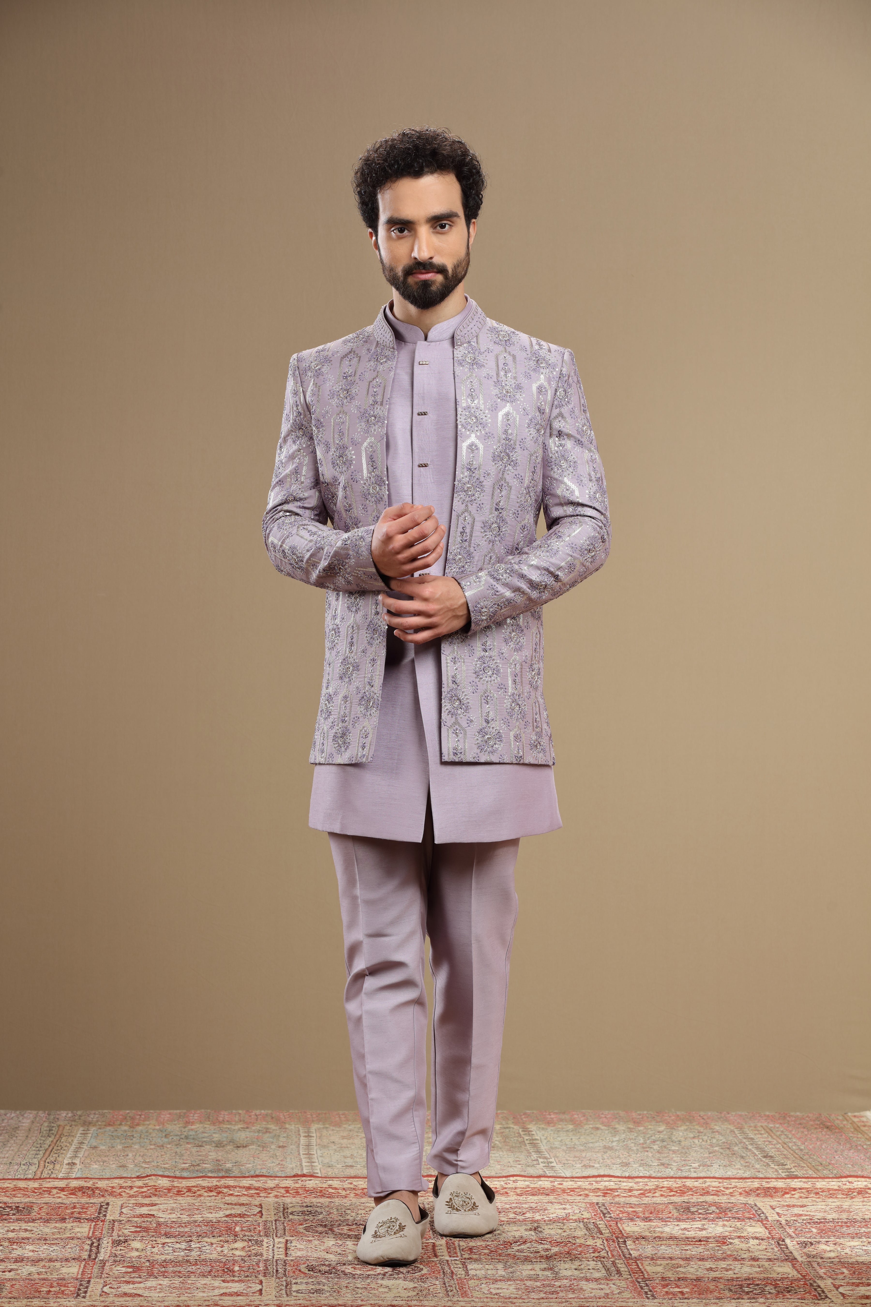 lilac indowestern Hand embroidered in floral motif - Shreeman