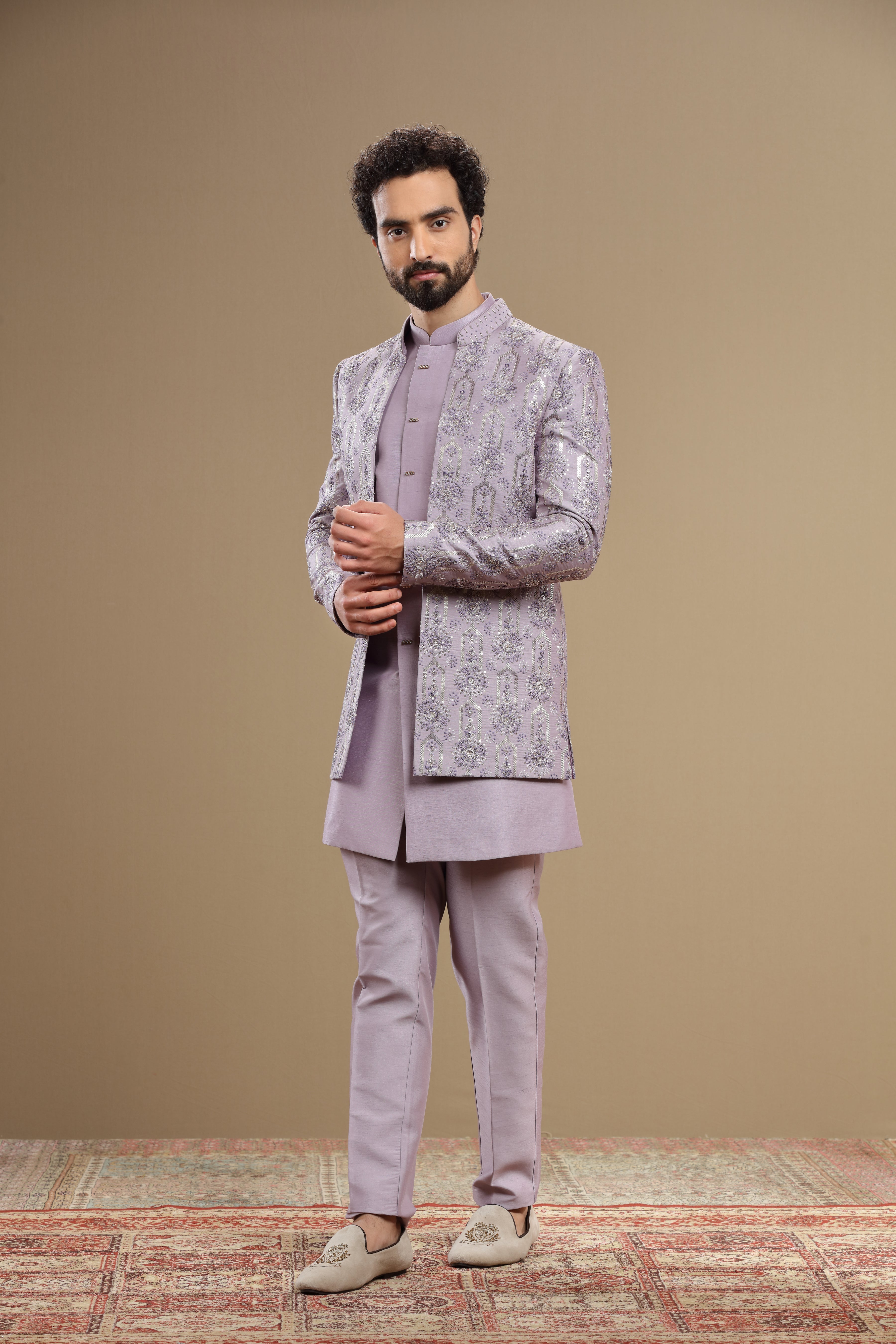 lilac indowestern Hand embroidered in floral motif - Shreeman