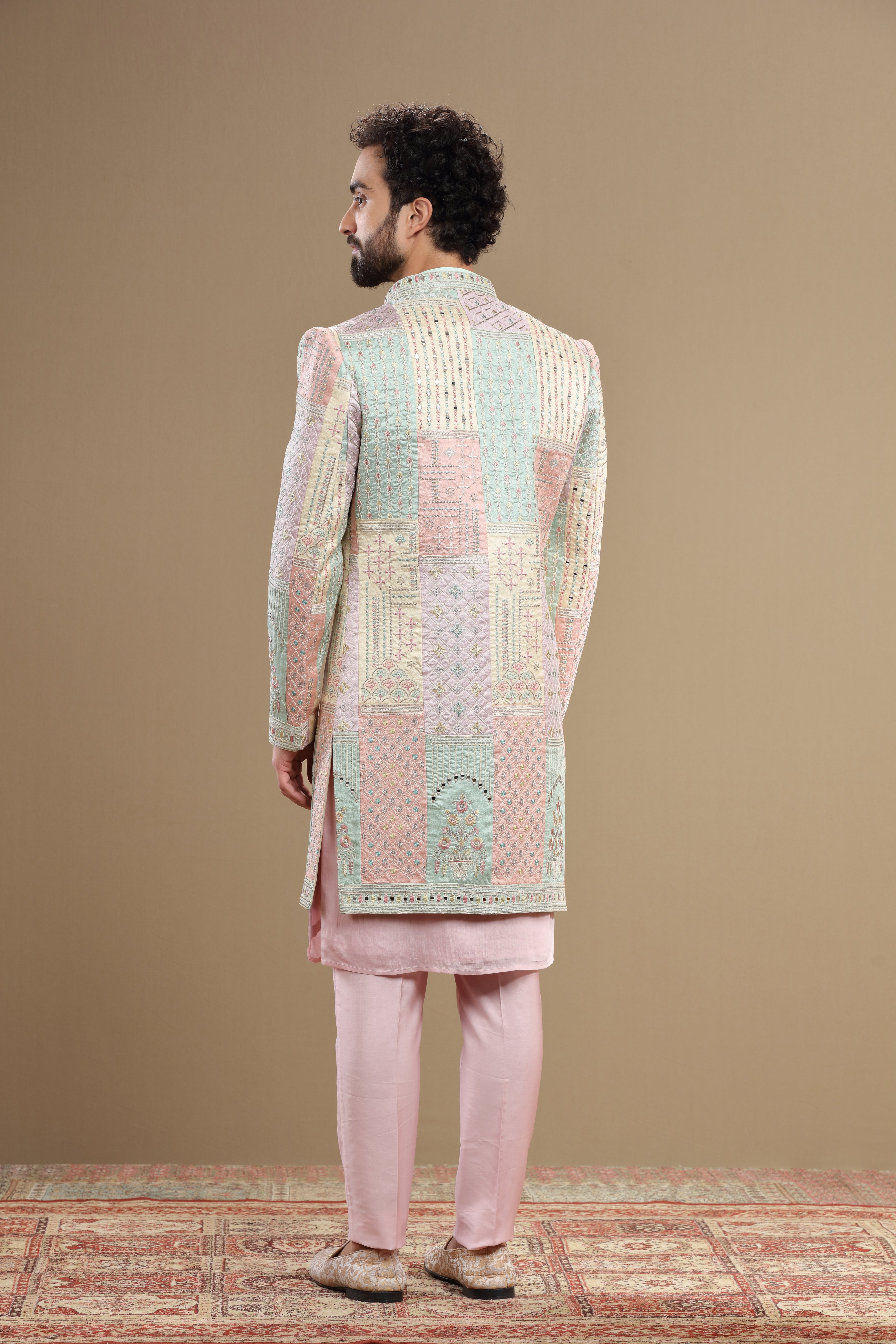 Pastel indowestern set with floral embroidery - Shreeman