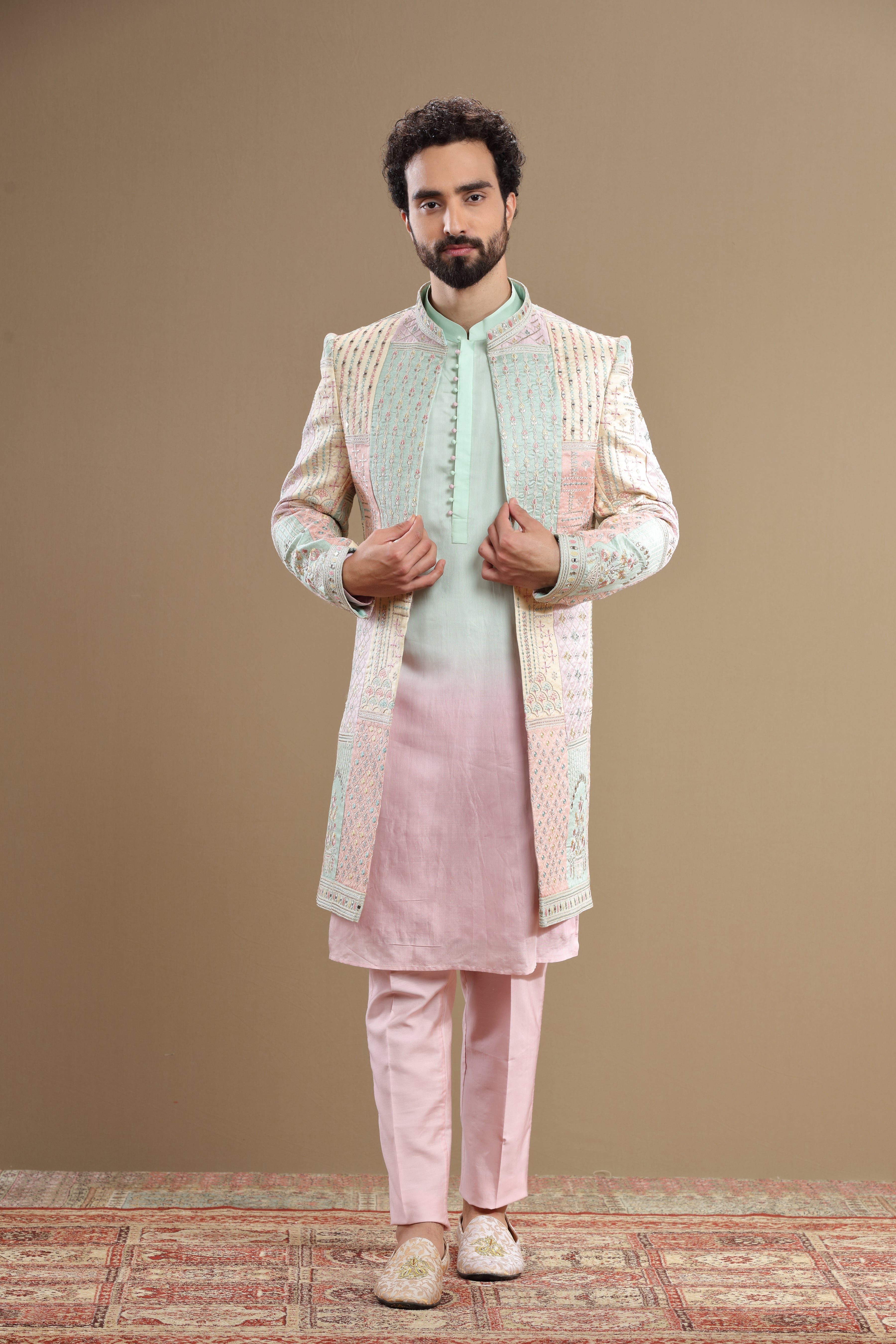 Pastel indowestern set with floral embroidery - Shreeman
