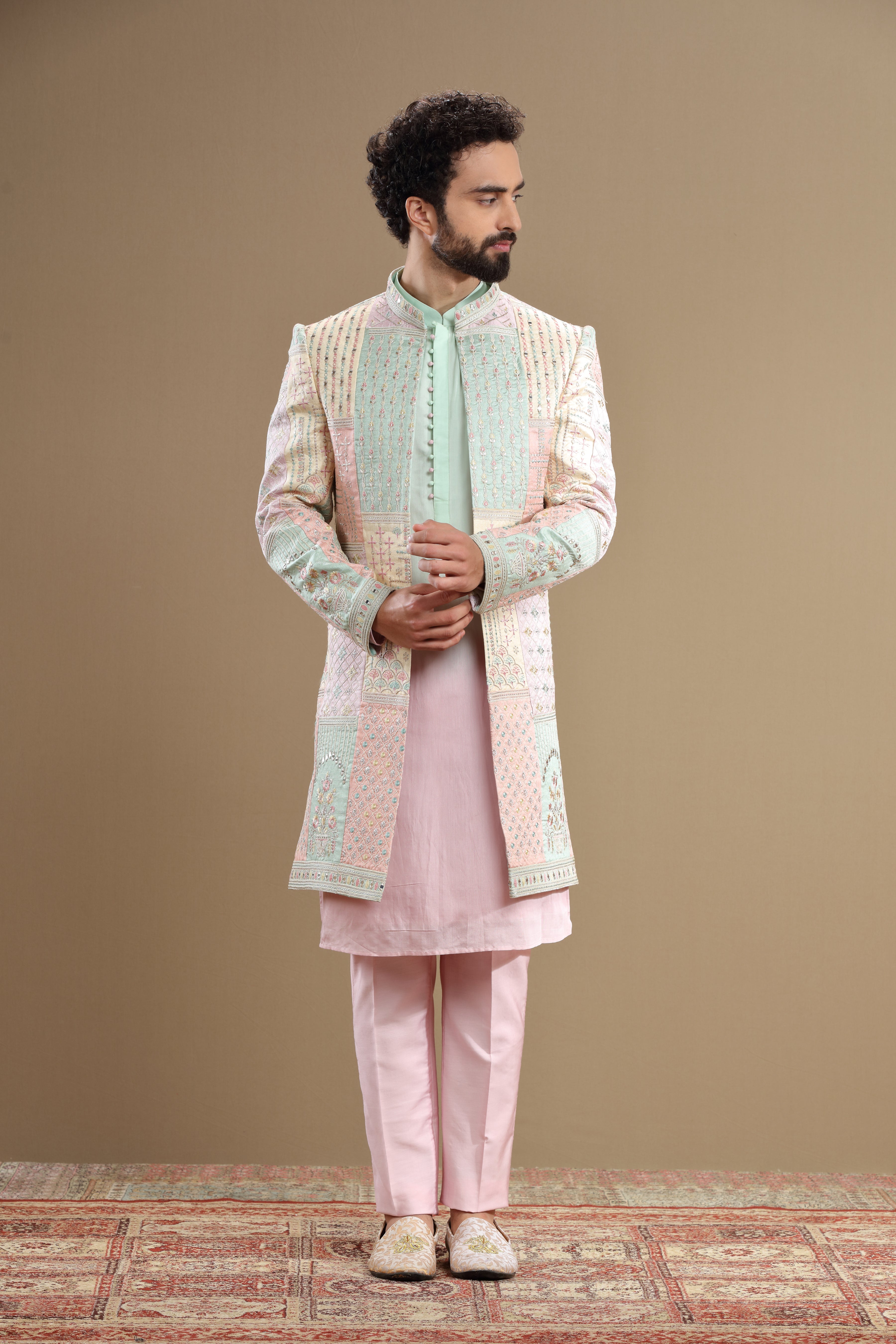 Pastel indowestern set with floral embroidery - Shreeman