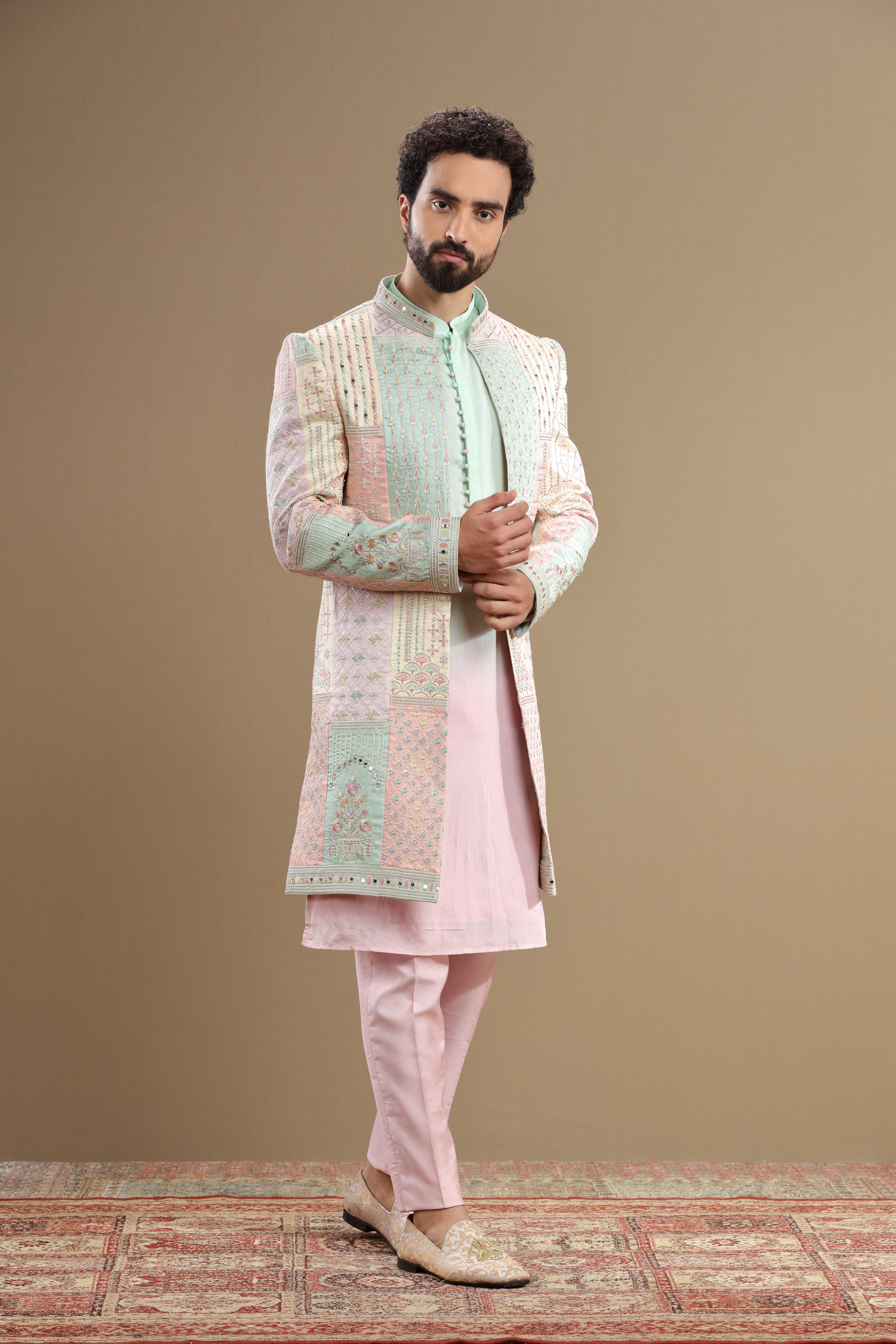 Pastel indowestern set with floral embroidery - Shreeman