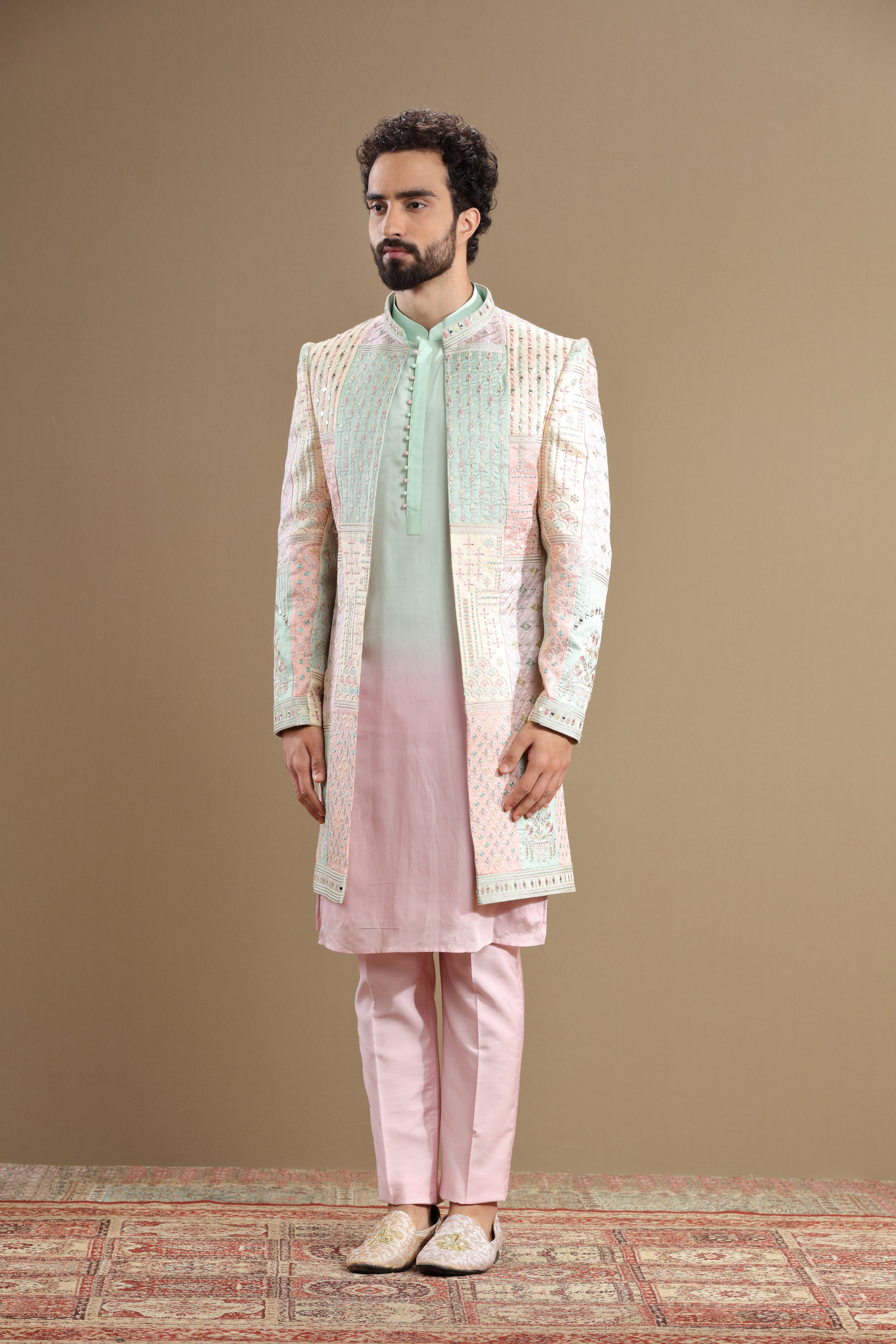 Pastel indowestern set with floral embroidery - Shreeman