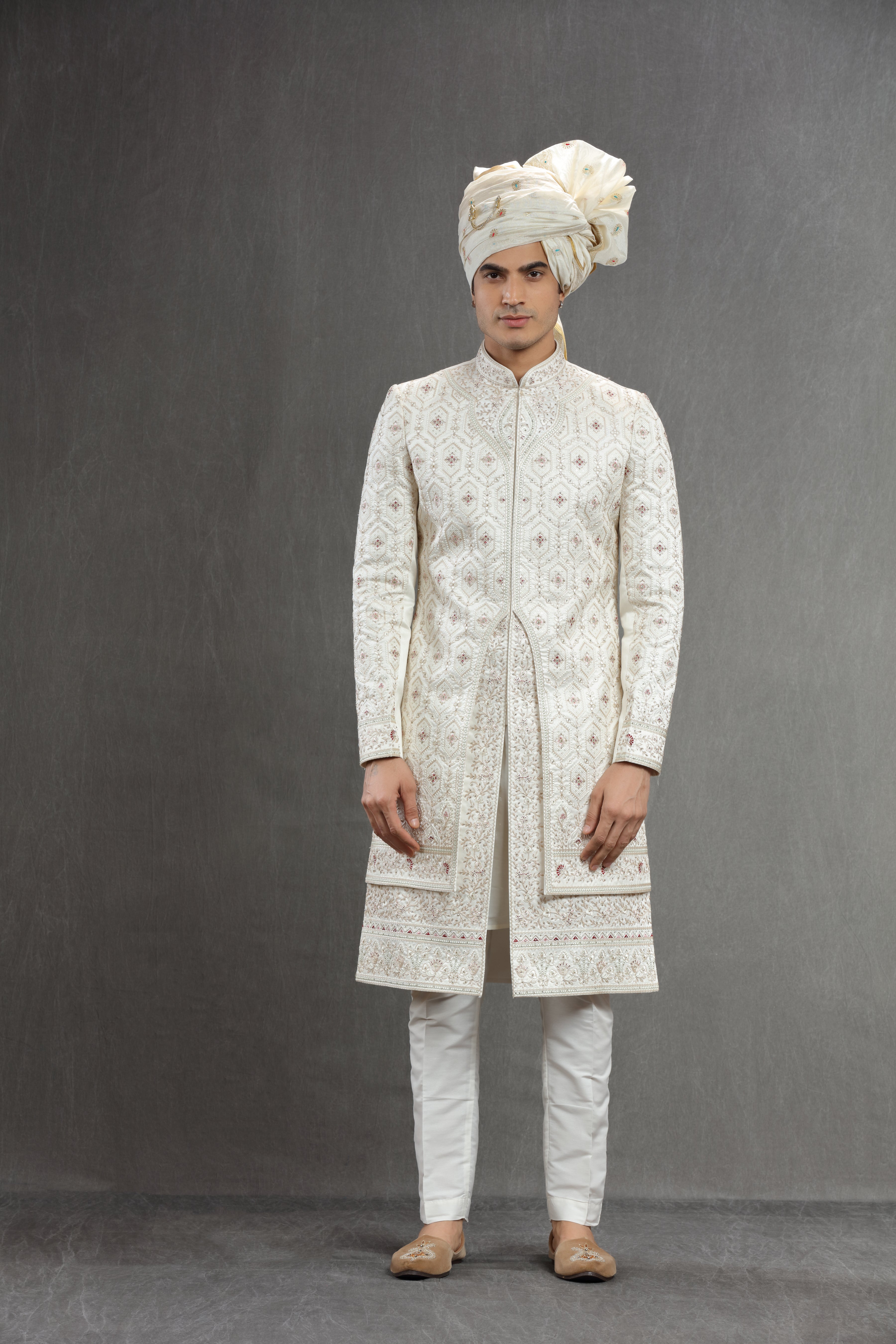 Ivory Silk embroierd indowestern set - Shreeman