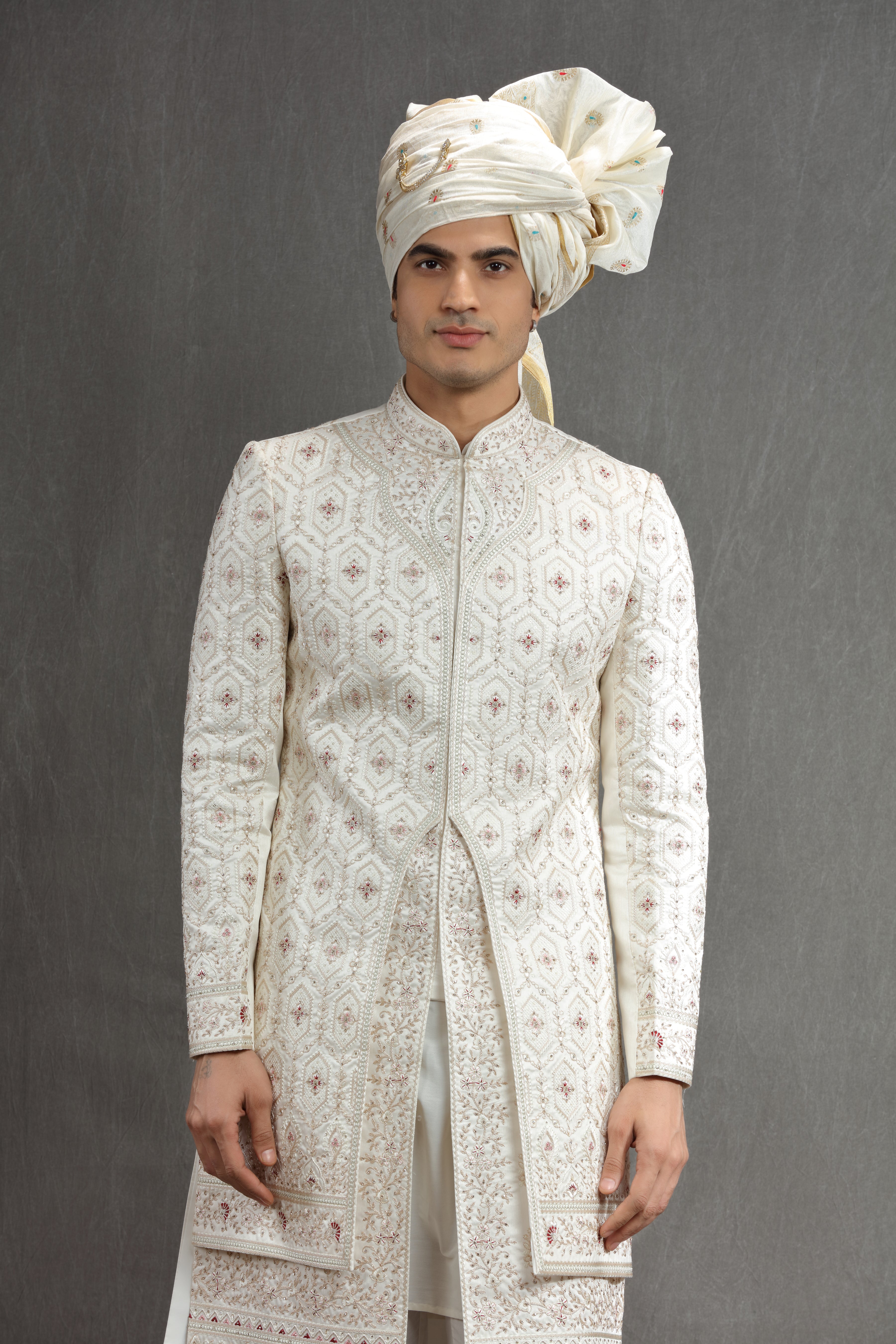 Ivory Silk embroierd indowestern set - Shreeman