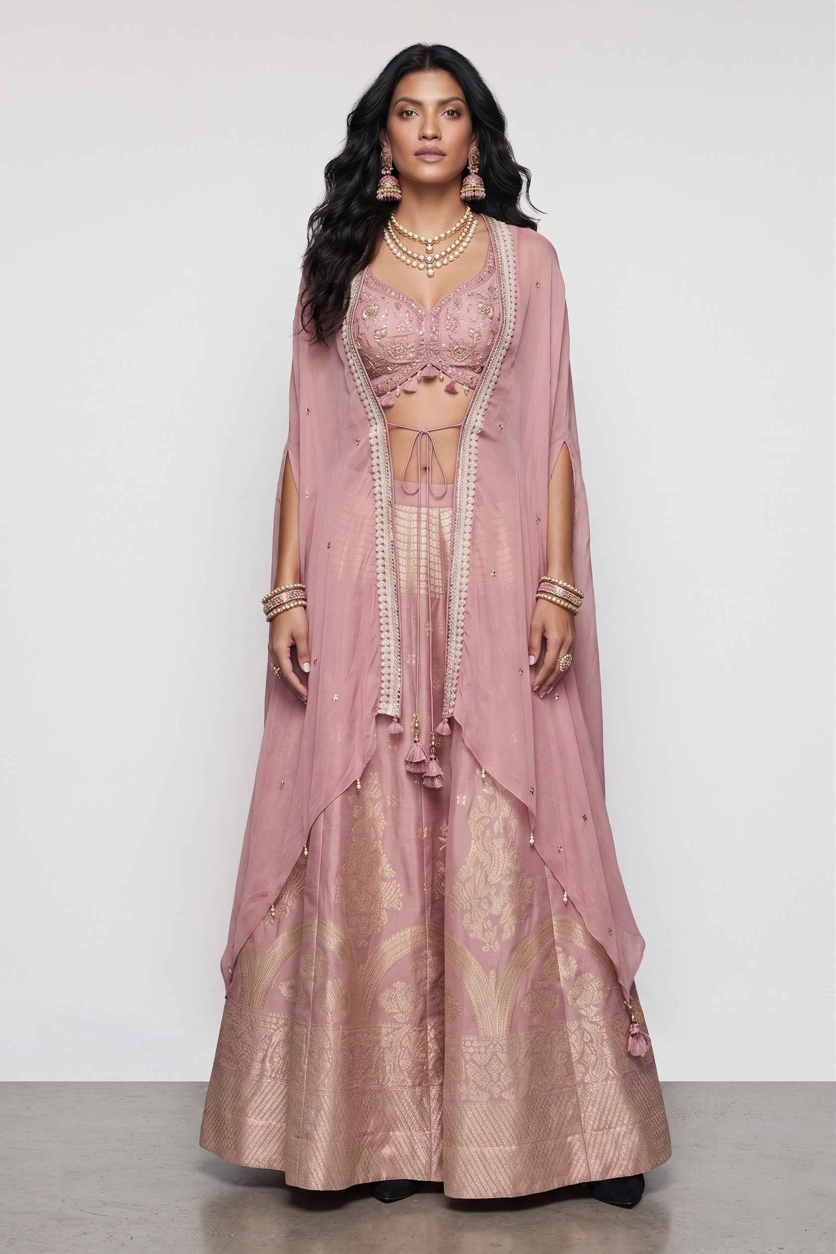 Lavender Organza Silk Indo Western Outfit with Zardozi and Pal Work