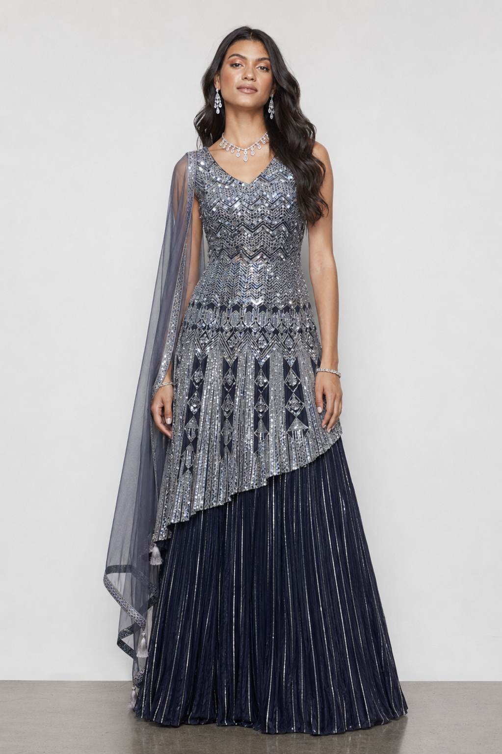 Light Blue Soft Silk Gown with Sicon, Kardana and Pita Work