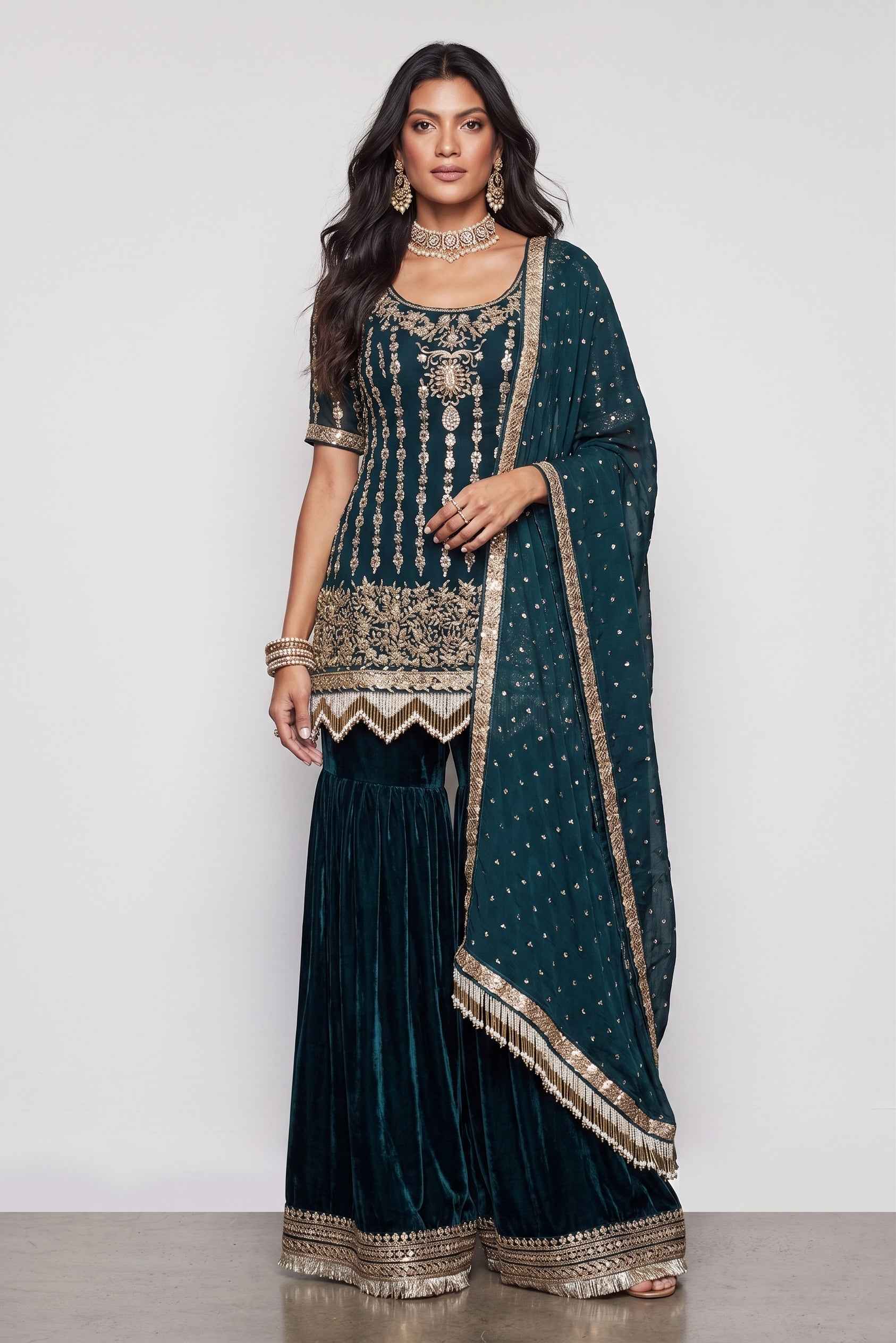 Navy Blue Georgette Silk Indo Western Dress with Palmoti Zardozi and Sequins Work