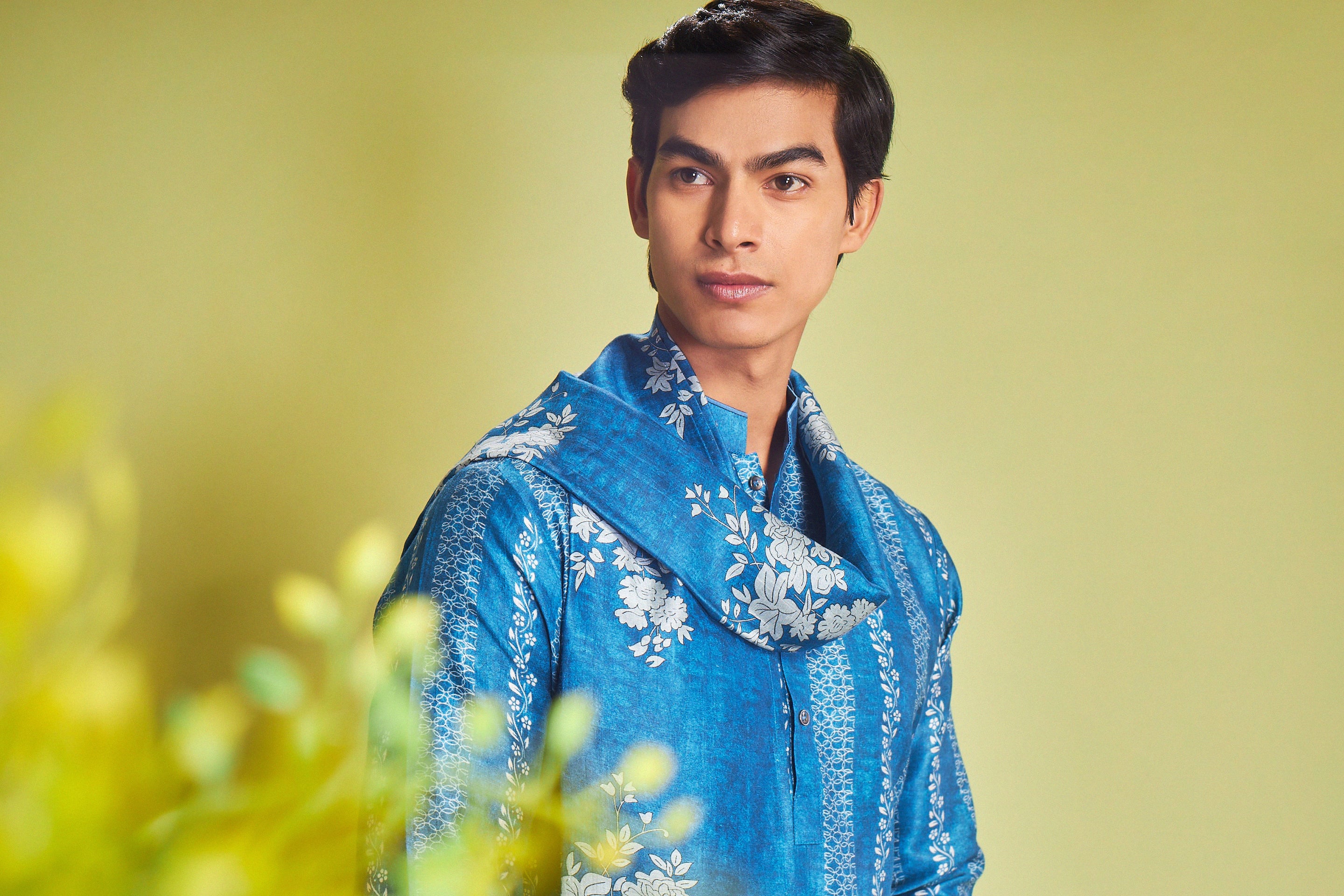 Blue Kurta Set With Stole For Men - Shreeman