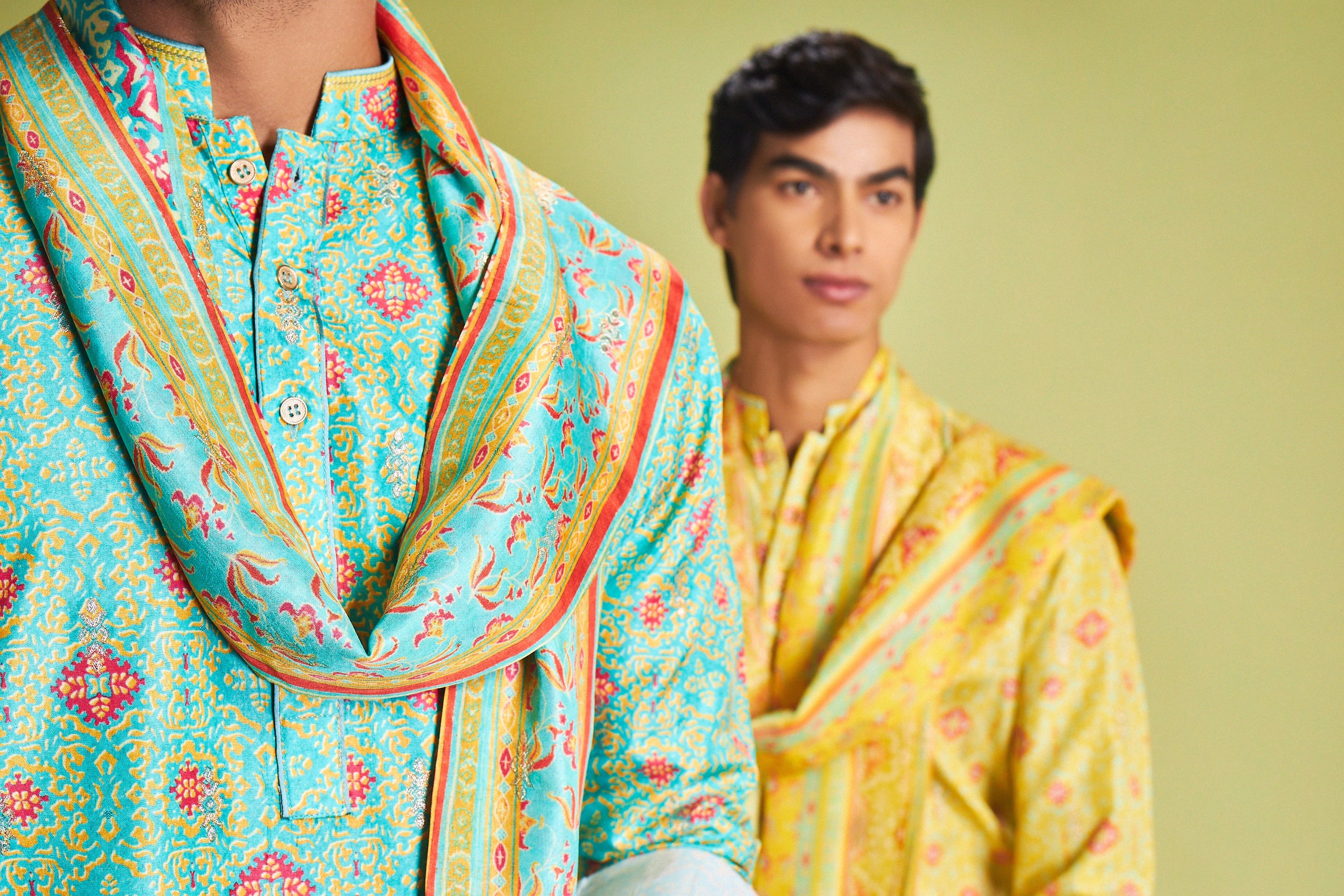 Yellow Silk Kurta Set With Traditional Motifs - Shreeman