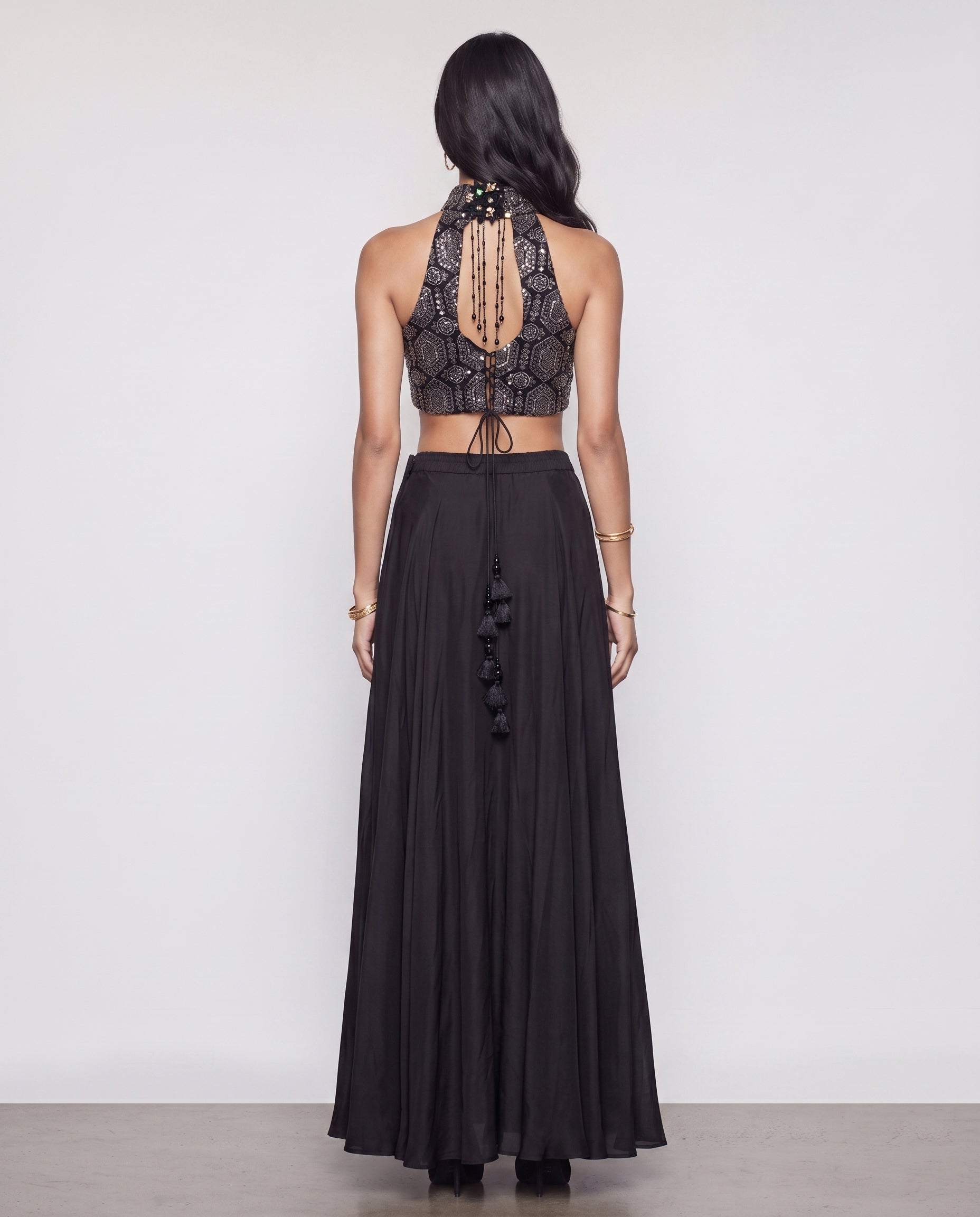 Black Georgette Silk Indo Western with Sequence Cutdana and Soft Silk Work