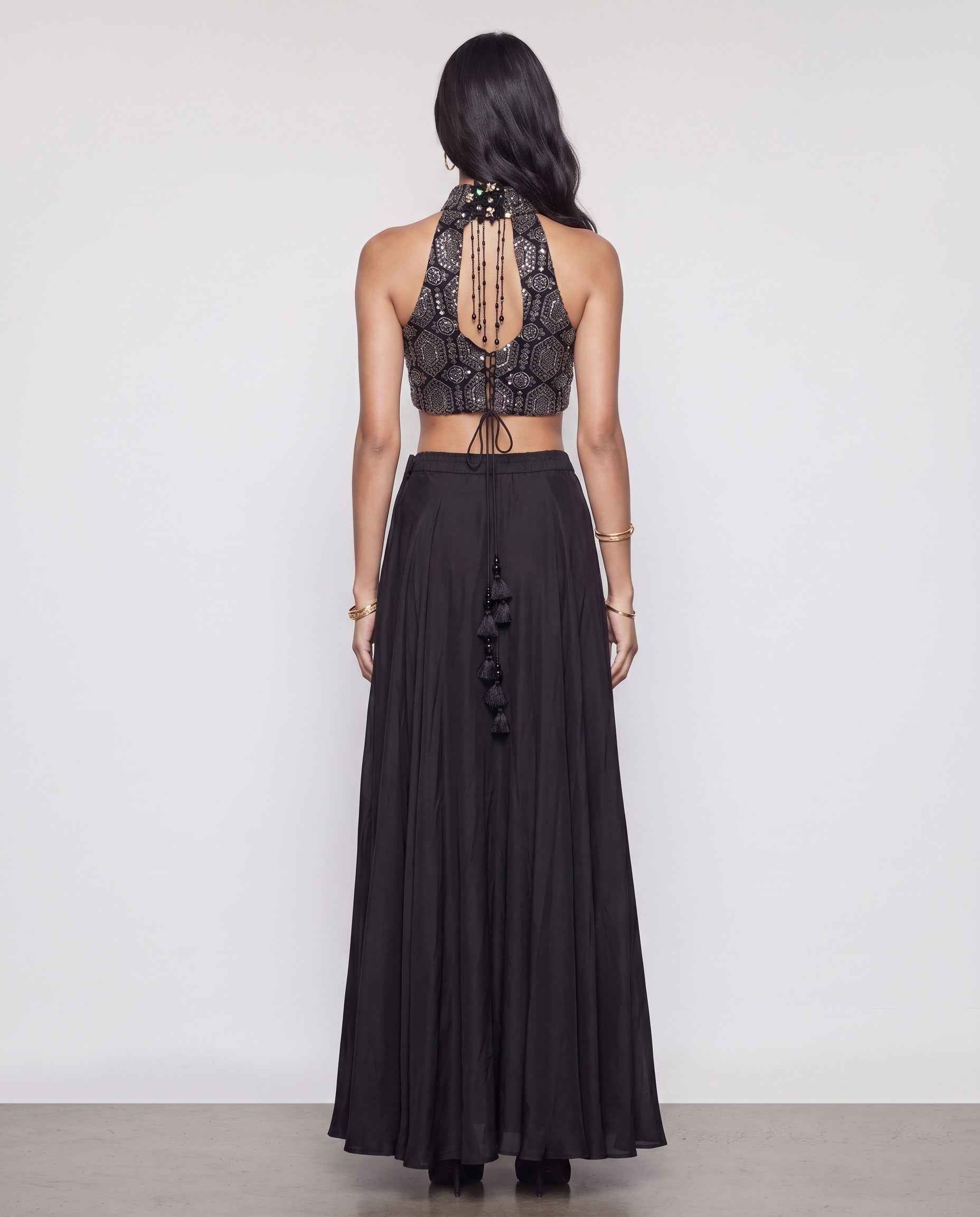 Black Georgette Silk Indo Western with Sequence Cutdana and Soft Silk Work