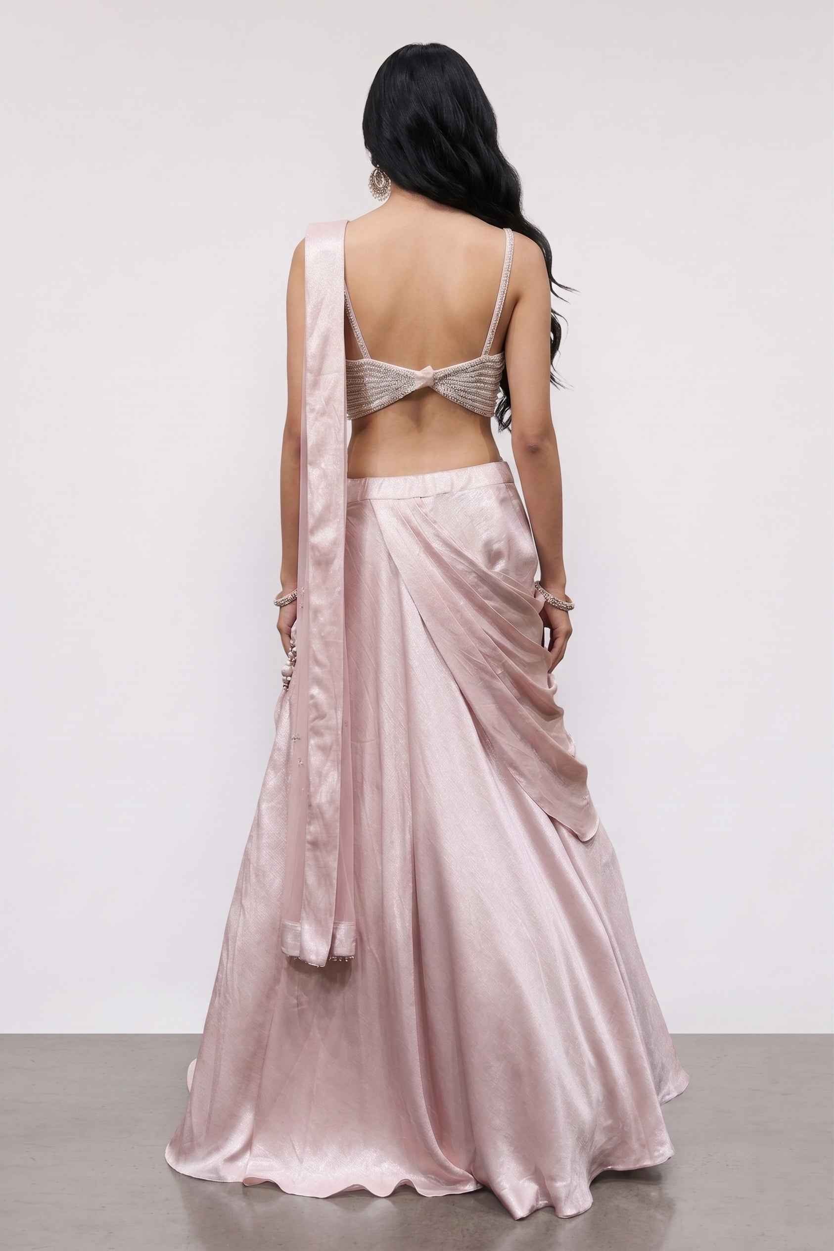 Pink Shimmer Silk Indo Western Dress with Kardana and Cut Work