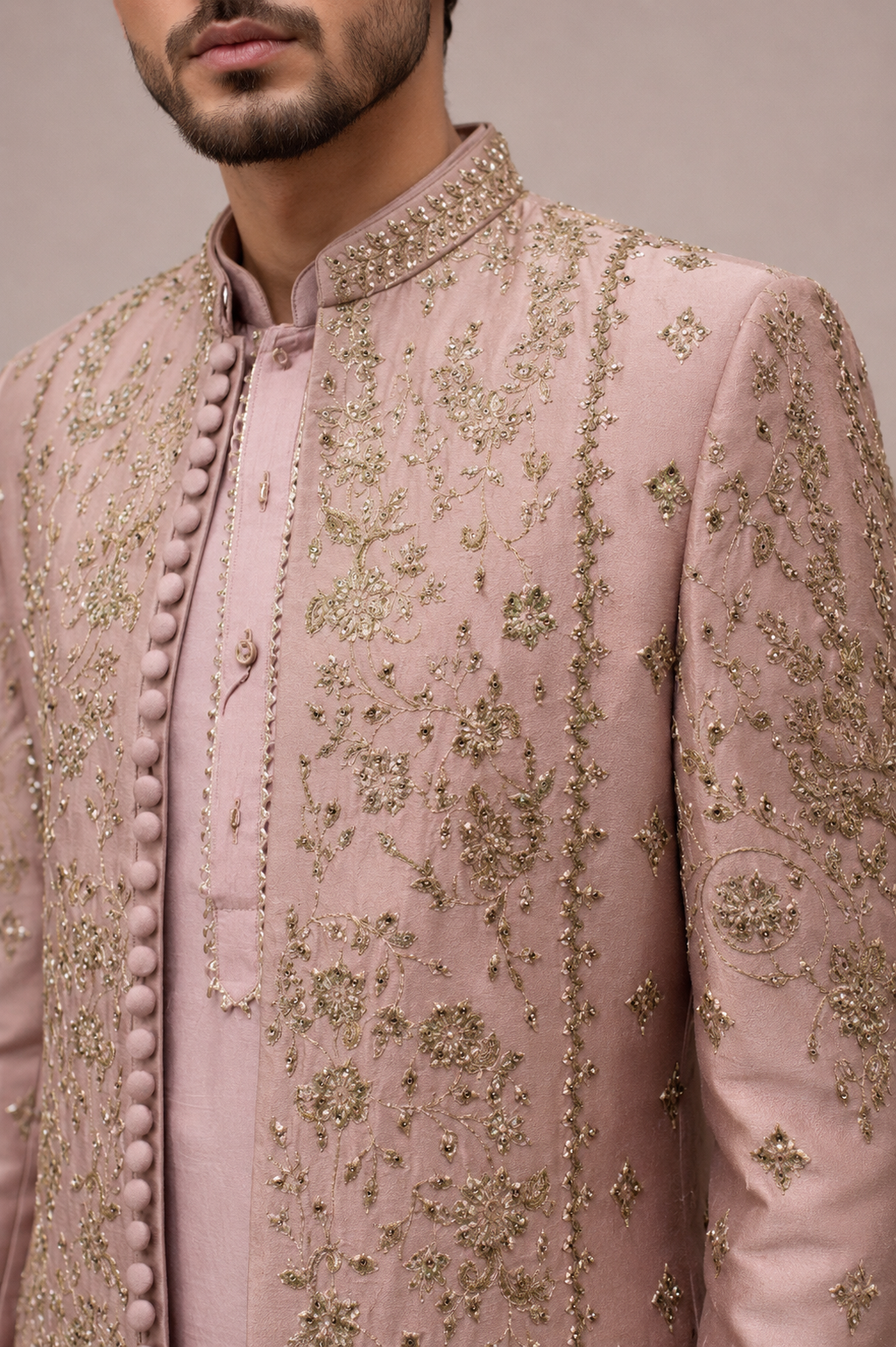 Lilac Raw Silk Indo Western with Hand Mirror and Embroidery Work