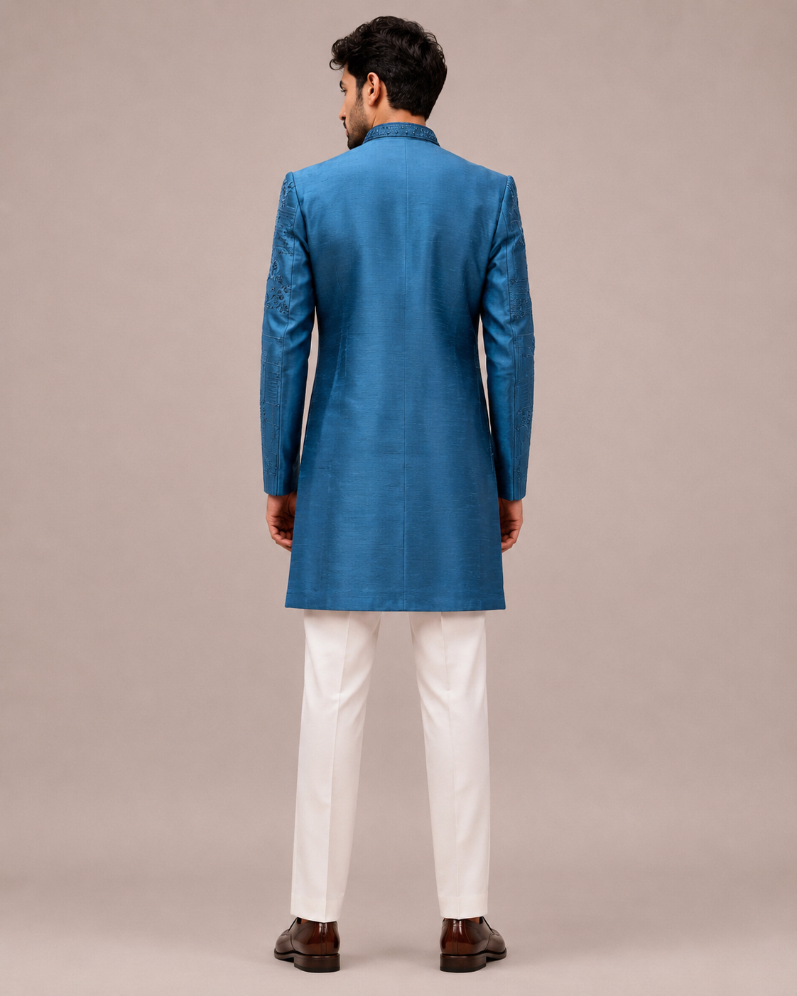 Aqua Banaglori Silk Indo Western for Men with Hand Work