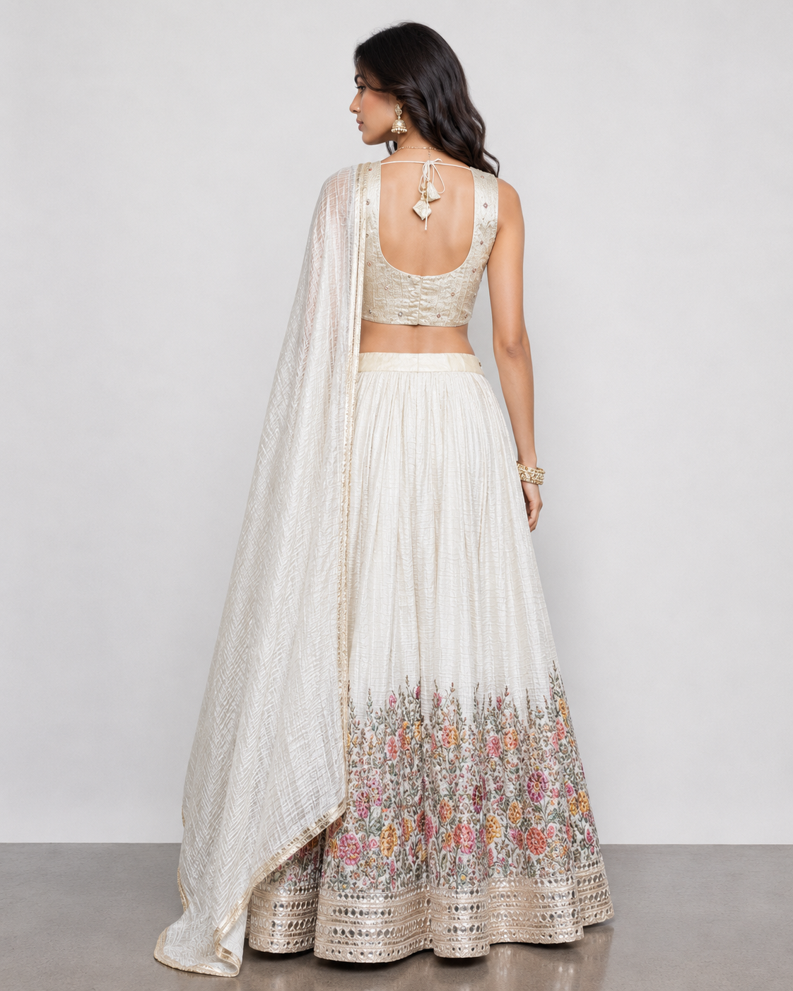 Beige Tissue Silk Lehenga Choli with Resham, Zardozi and Kardana Work