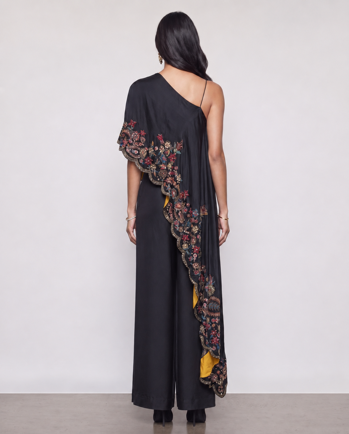 Black Soft Silk Indo Western with Copper Resham Sequence and Hand Work
