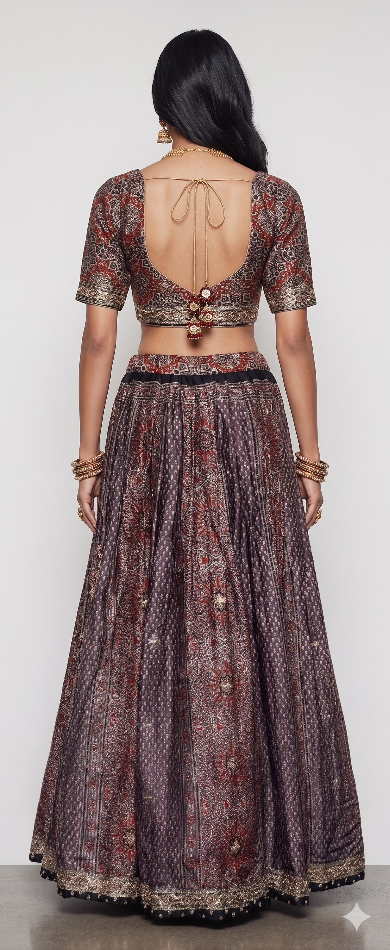 Black Ajrak Silk Lehenga Choli with Ajrak Print and Kashab Work