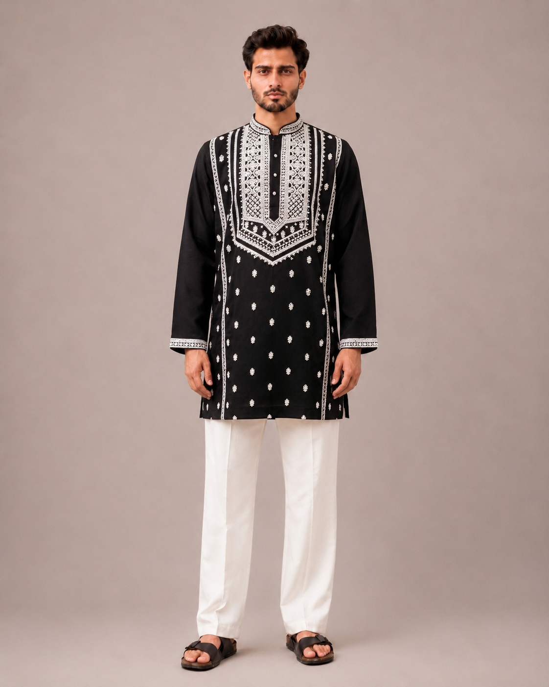 Black Korean Fabric Kurta Set with Computer Work