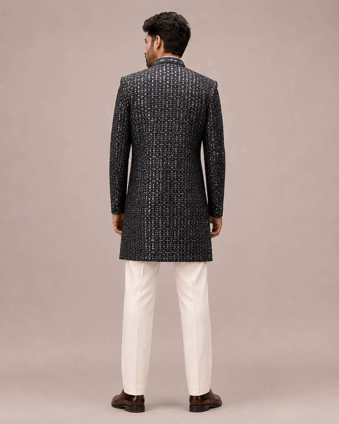 Black Silk Indo Western for Men with Gota Patti Work