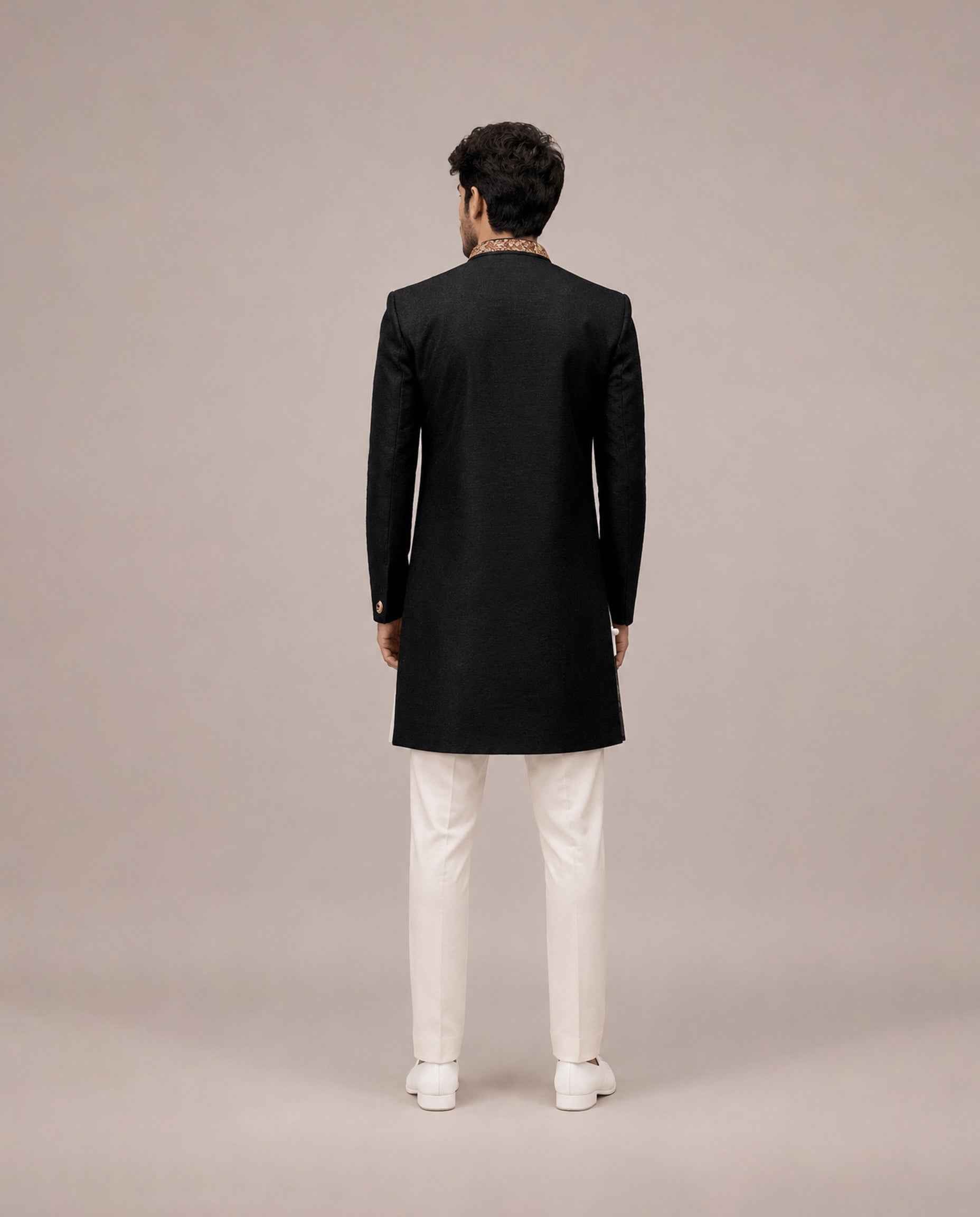 Black Silk Indo Western with Hand and Machine Embroidery Work