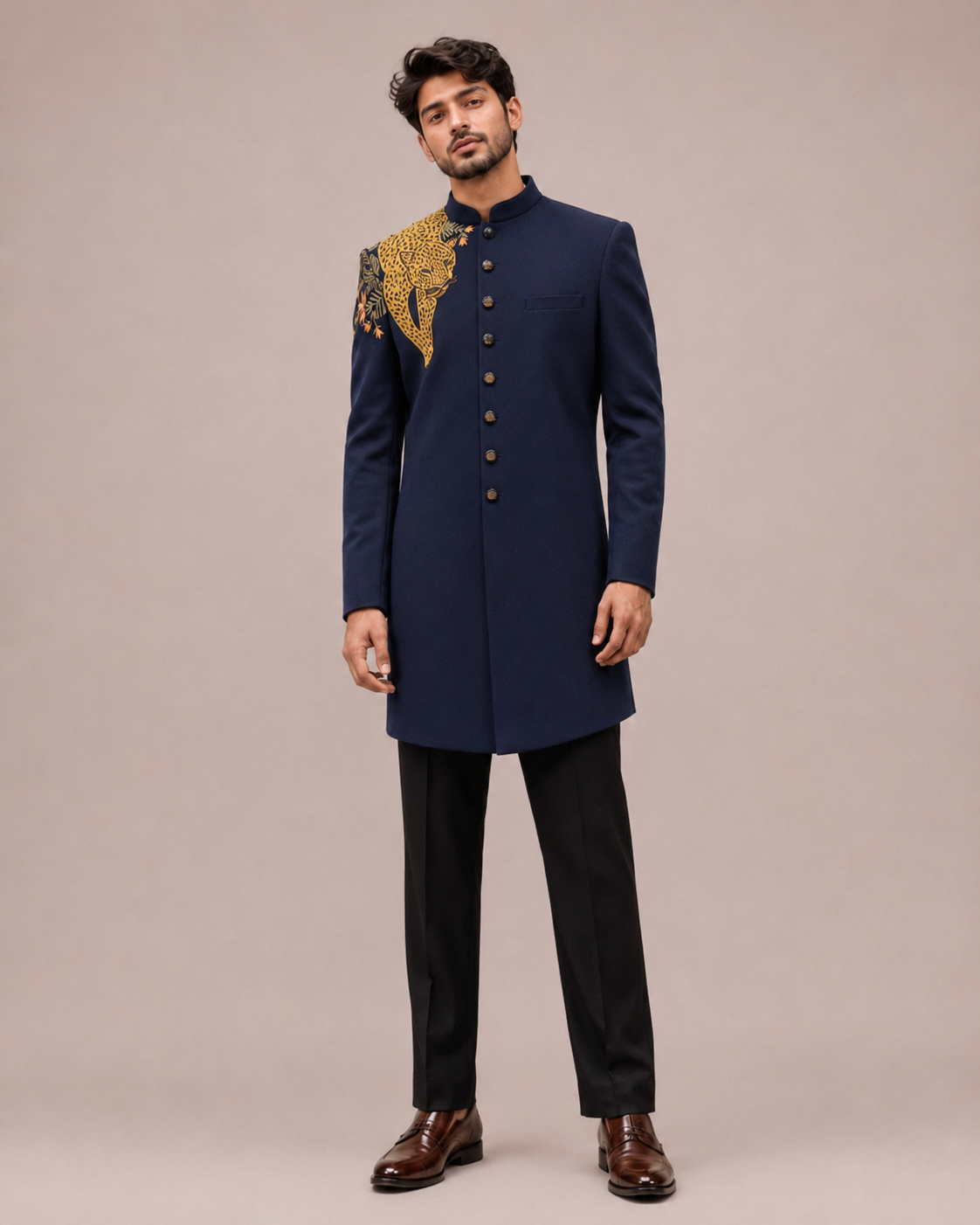 Blue Imported Fabric Indo Western for Men with Machine Embroidery Work