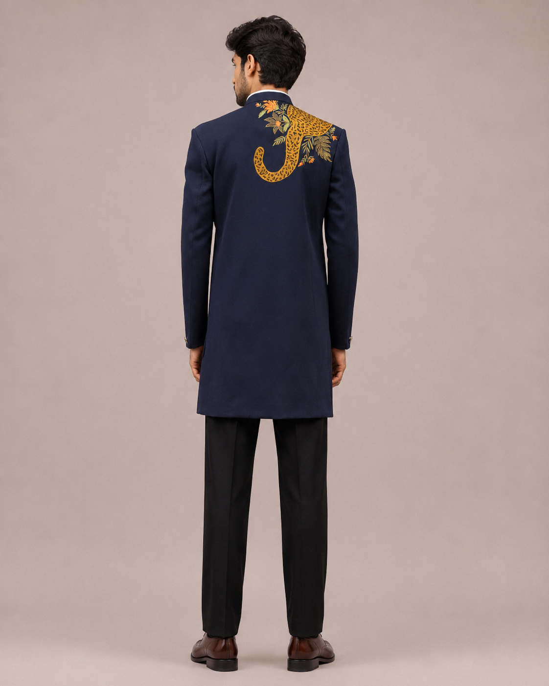 Blue Imported Fabric Indo Western for Men with Machine Embroidery Work