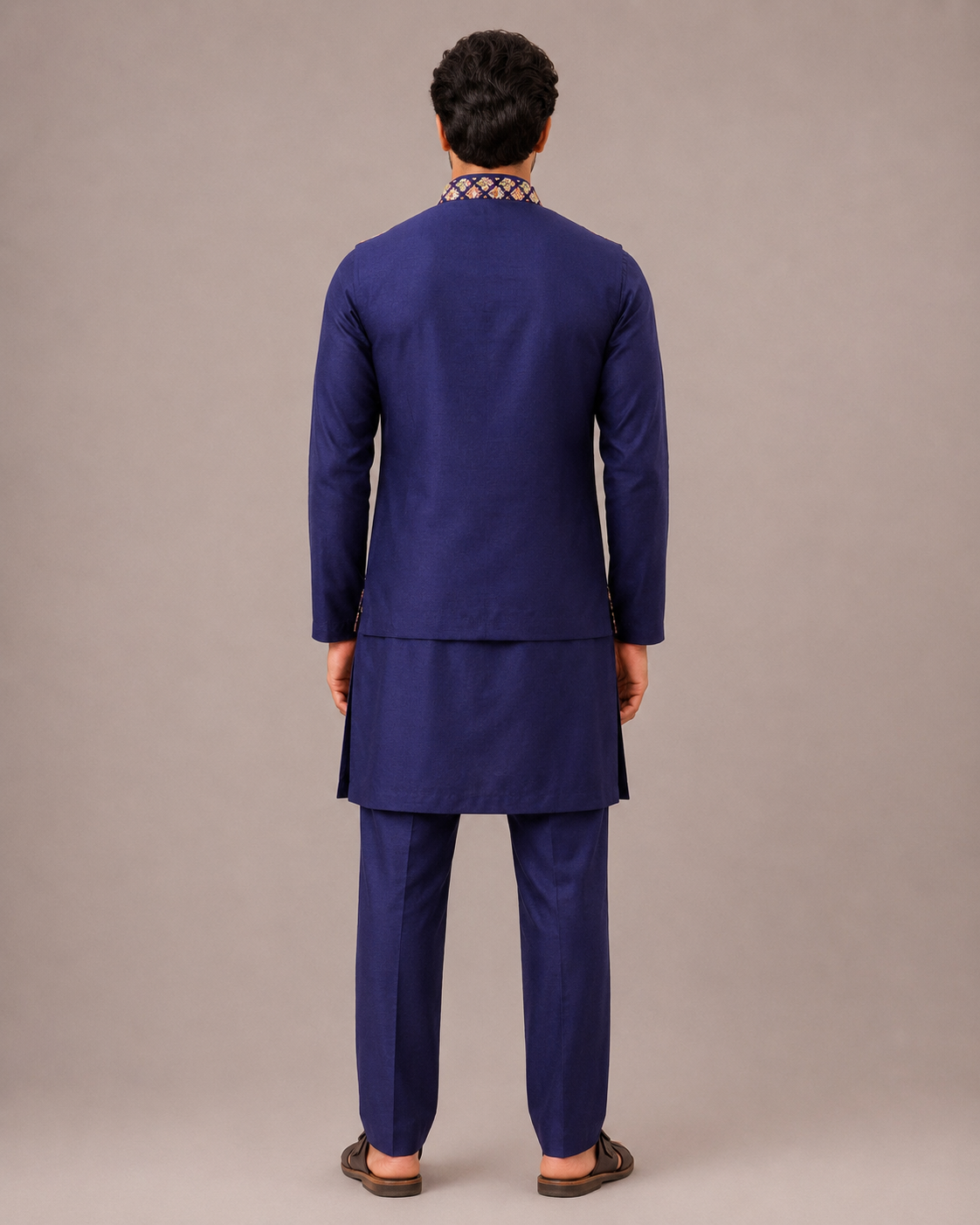 Blue Silk Koti with Machine Embroidery Work