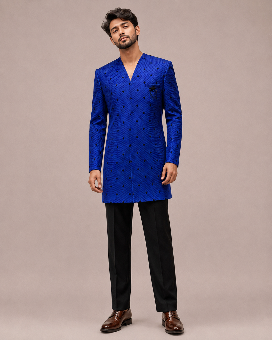 Blue Silk Sherwani with Cutdana Work