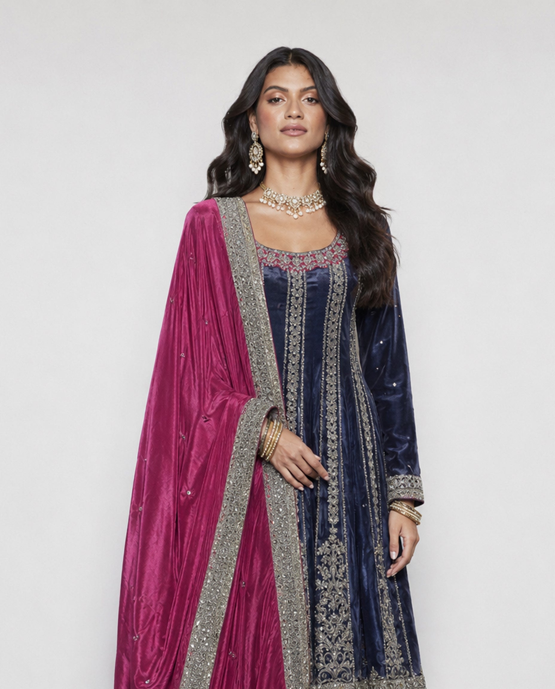 Blue Simmer Silk Indo Western Dress with Sirojki Jari Work