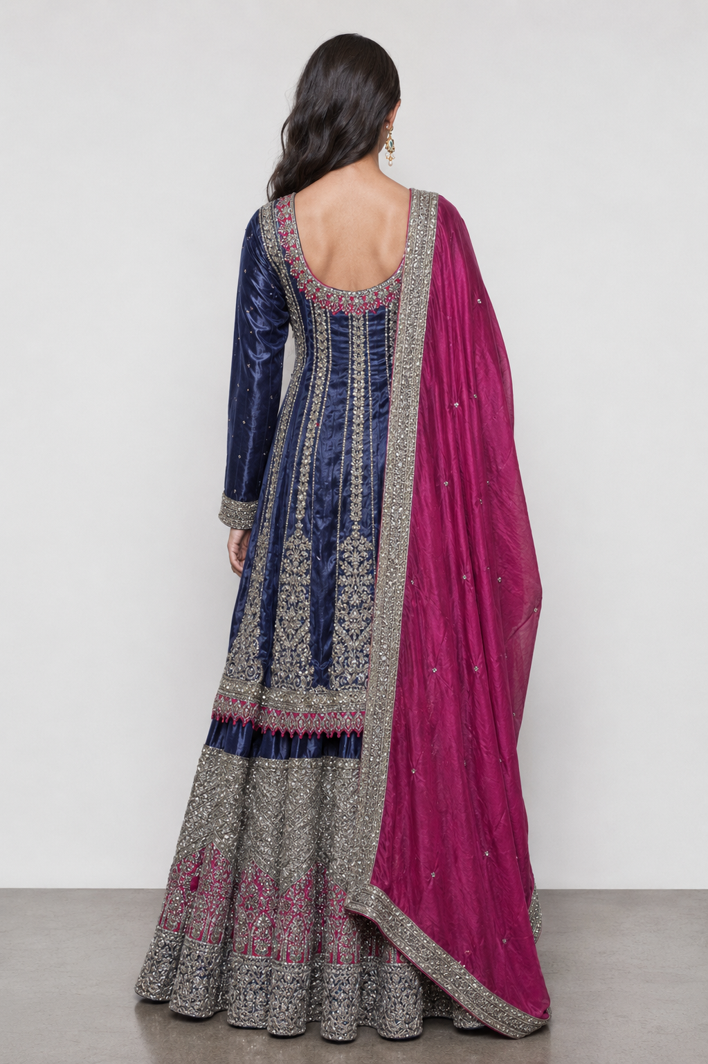 Blue Simmer Silk Indo Western Dress with Sirojki Jari Work