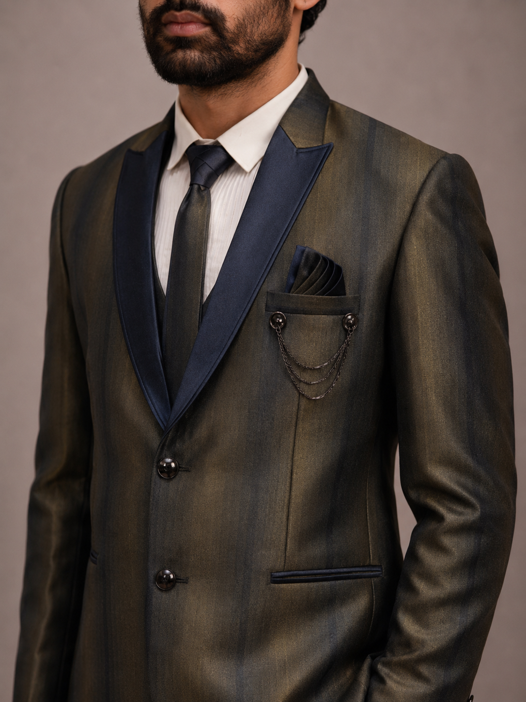 Brown Italian Fabric 5 Piece Tuxedo Suit