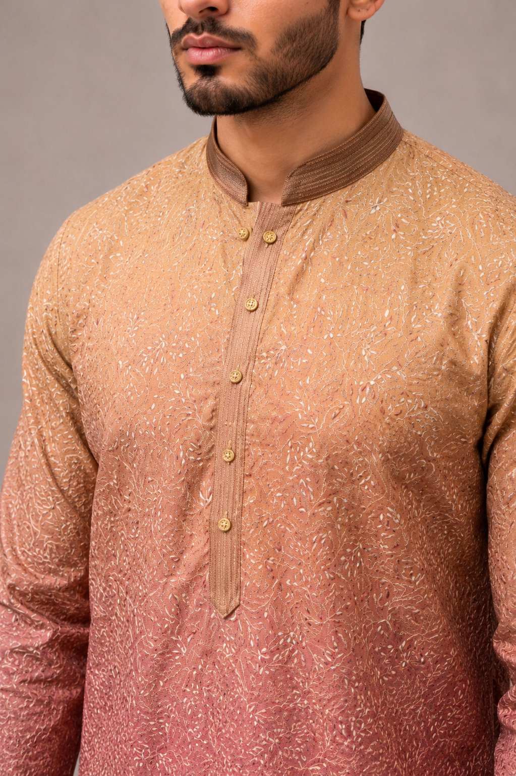 Brown Silk Kurta Set with Aari and Computer Embroidery Work