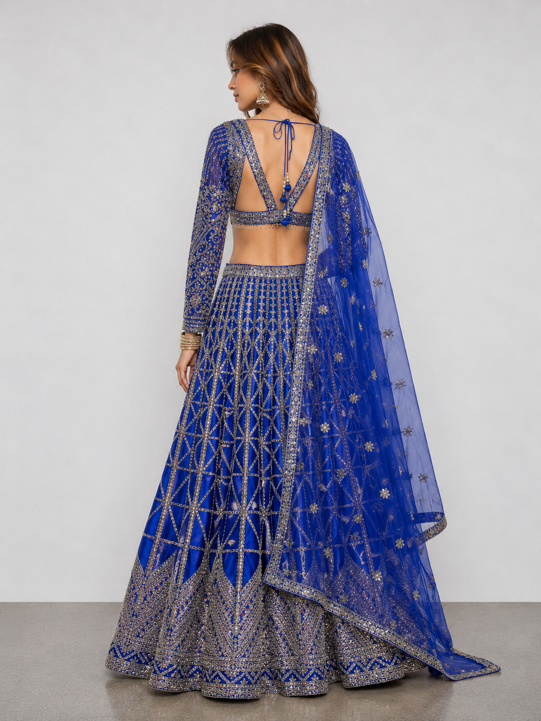 Royal Blue Raw Silk Lehenga Choli with Kundan Miral Pyor Work
