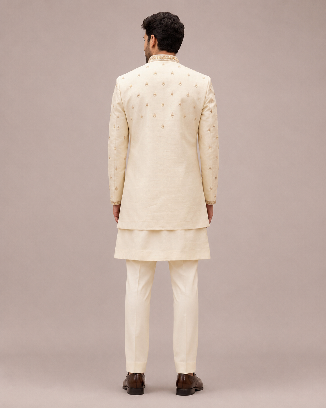 Cream Art Silk Indo Western with Hand and Machine Embroidery Work