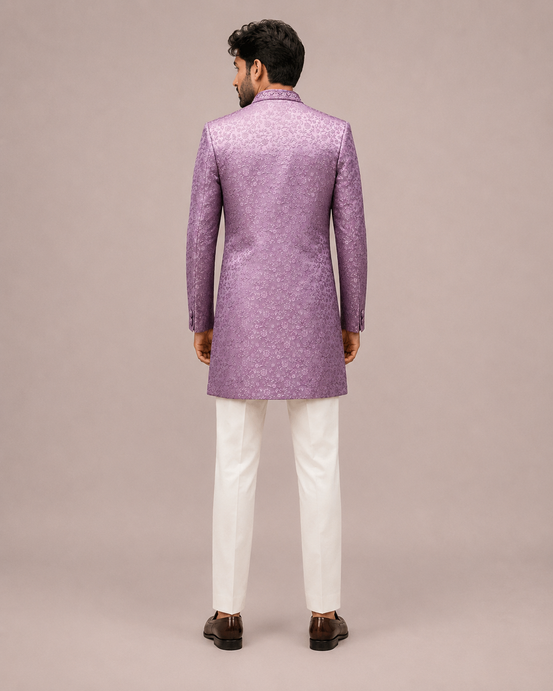Light Purple Jacquard Silk Indo Western for Men with All Over Print