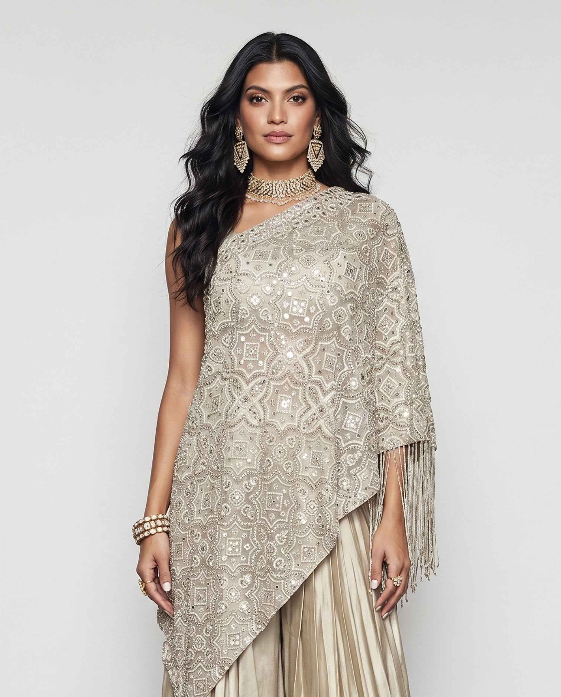Chiku Soft Silk Indo western with Kasab Mirror Resham Work