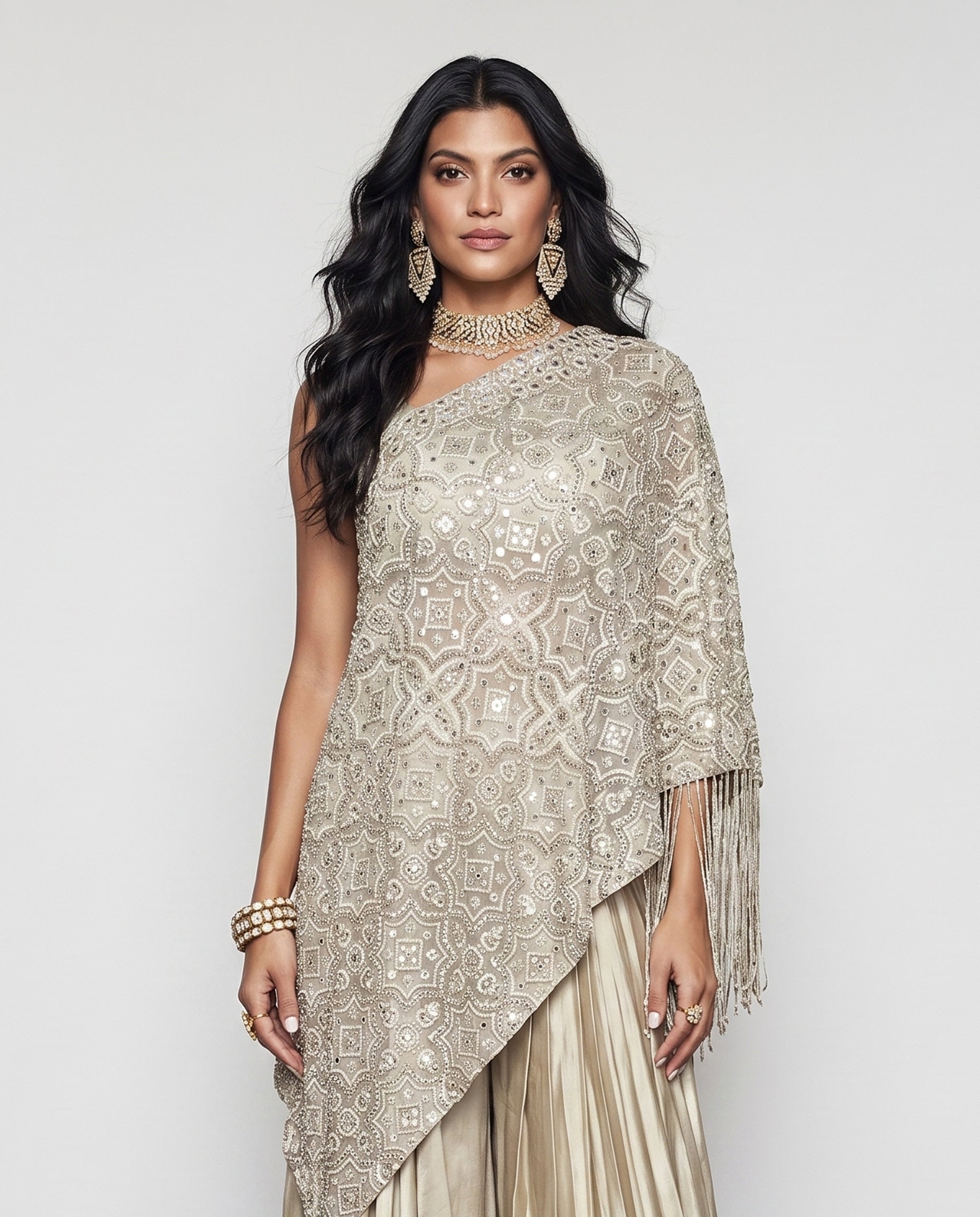 Chiku Soft Silk Indo western with Kasab Mirror Resham Work