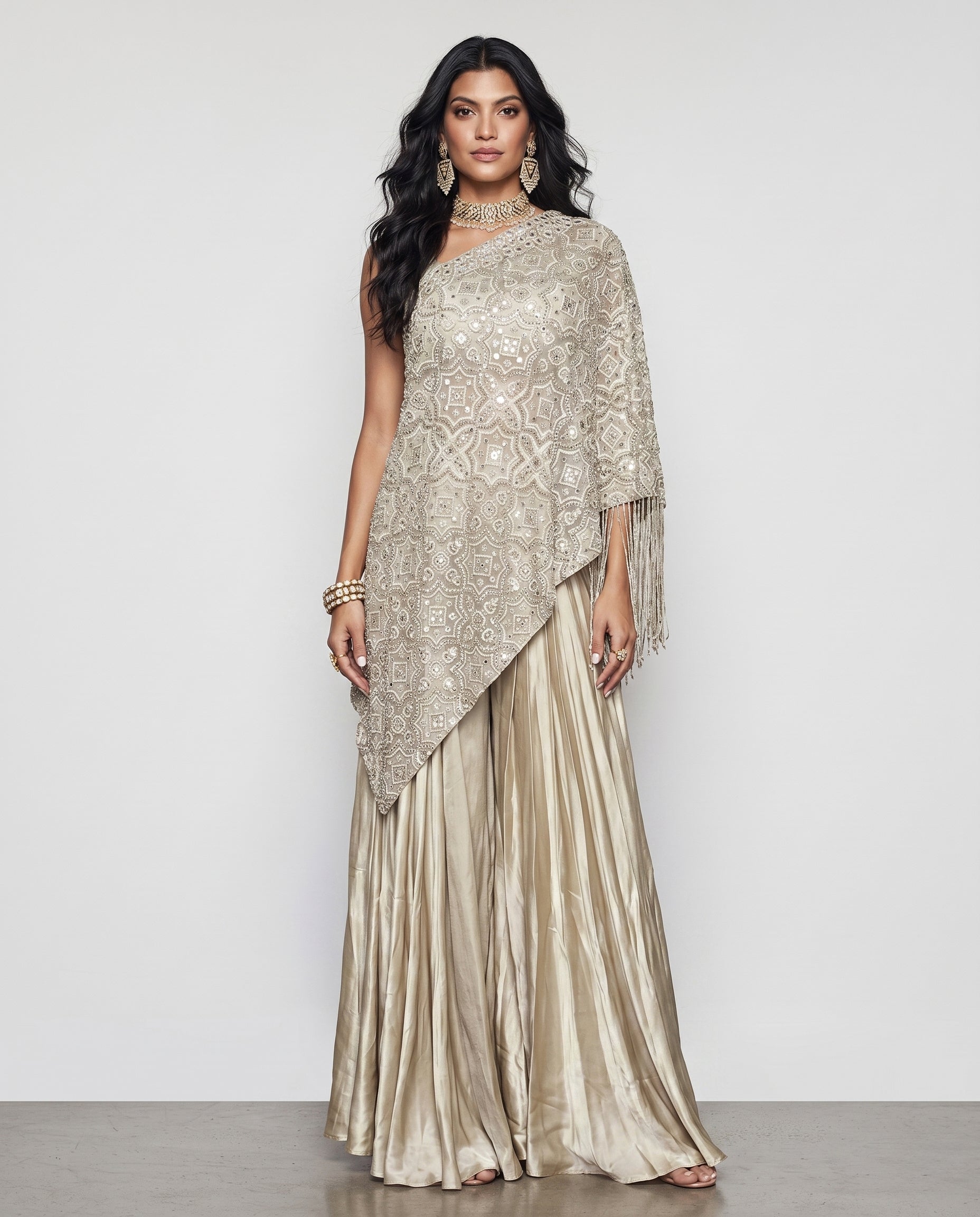 Chiku Soft Silk Indo western with Kasab Mirror Resham Work