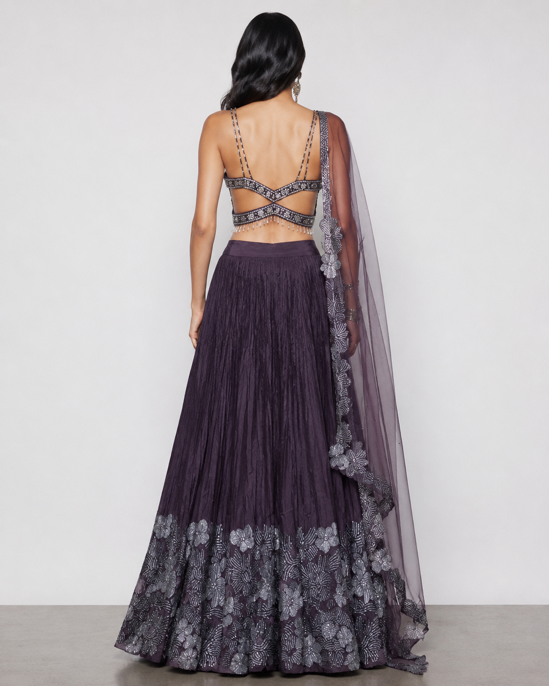 Coffee Chiffon Silk Choli with Diamond Moti Kardana and Sequins Work