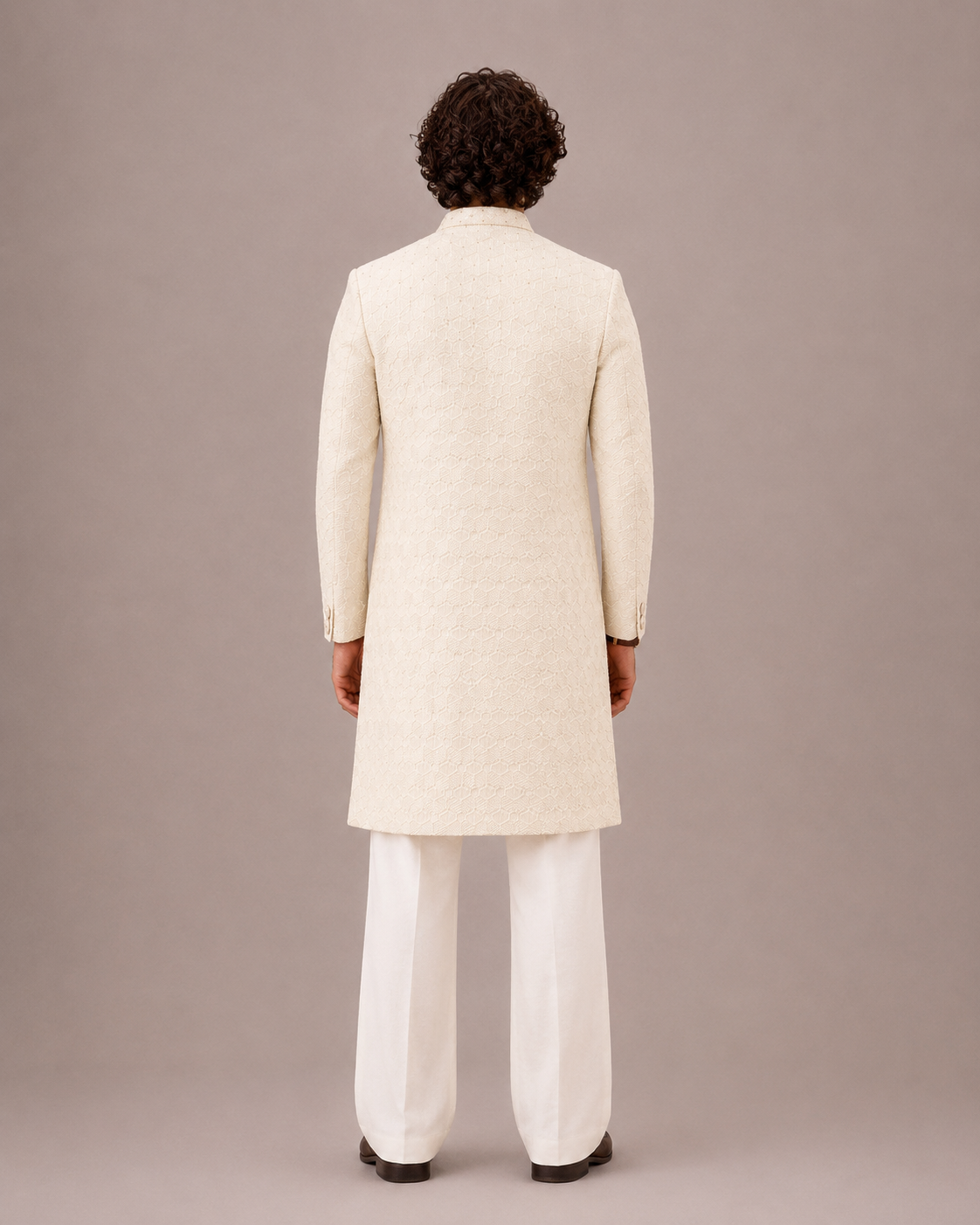 Cream Lakhnavi Sherwani for Men with Hand Work