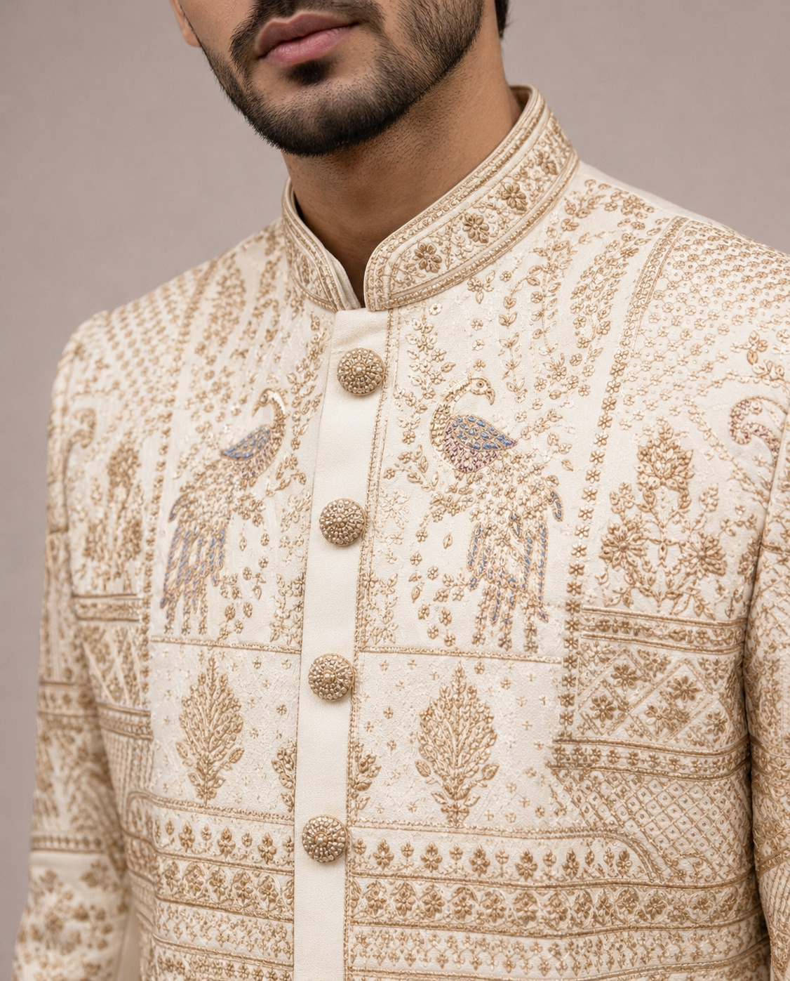 Cream Raw Silk Indo Western
